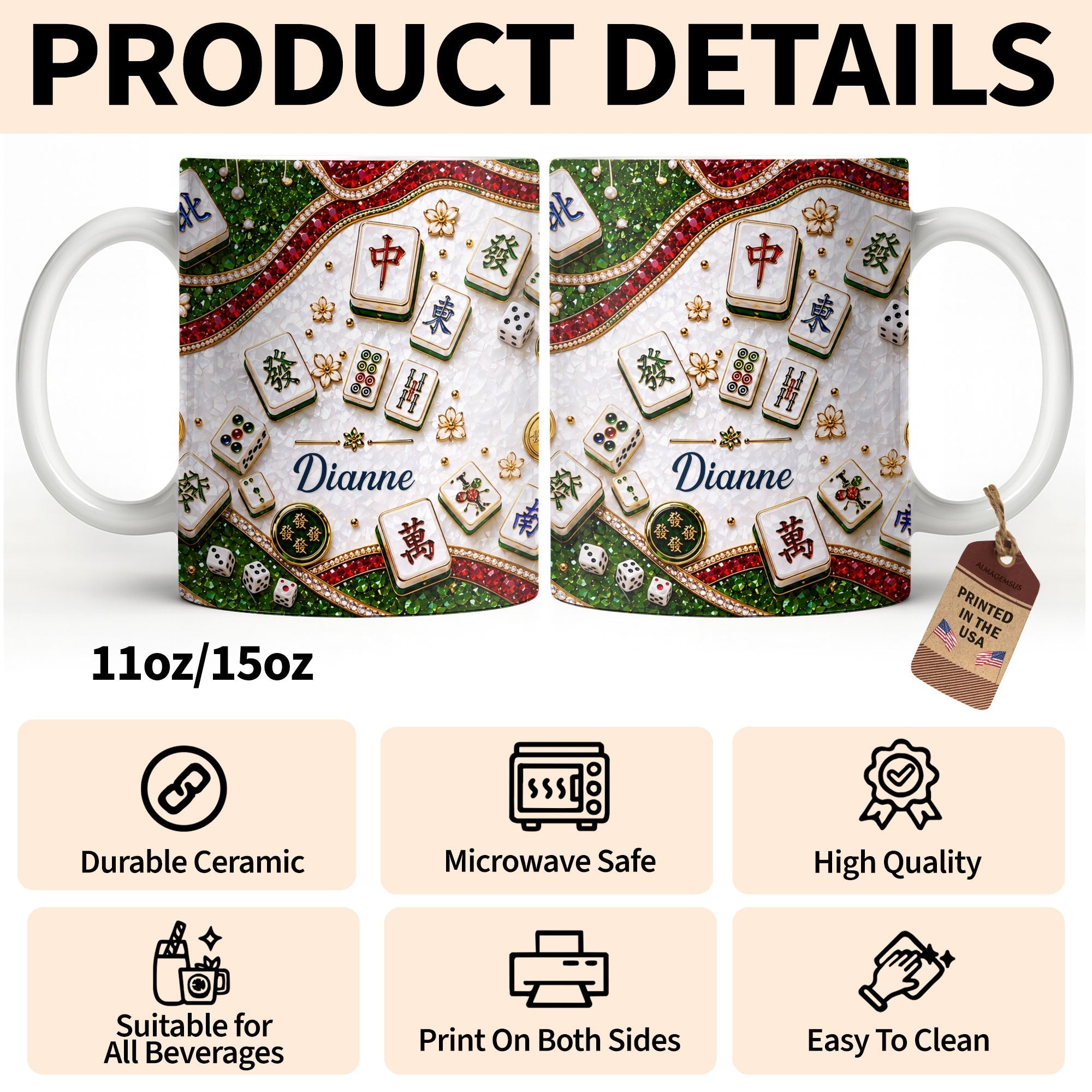 Personalized Mahjong Tiles Coffee Mug Custom Gift for Gamers