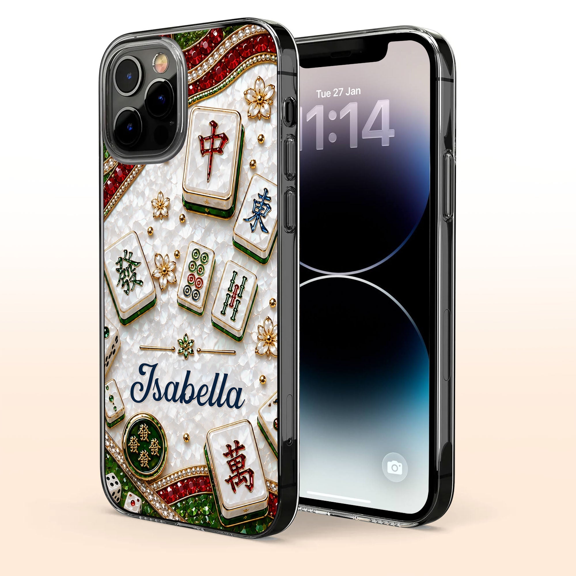 Personalized Clear Phone Case for Mahjong Lovers | Custom Name Gift