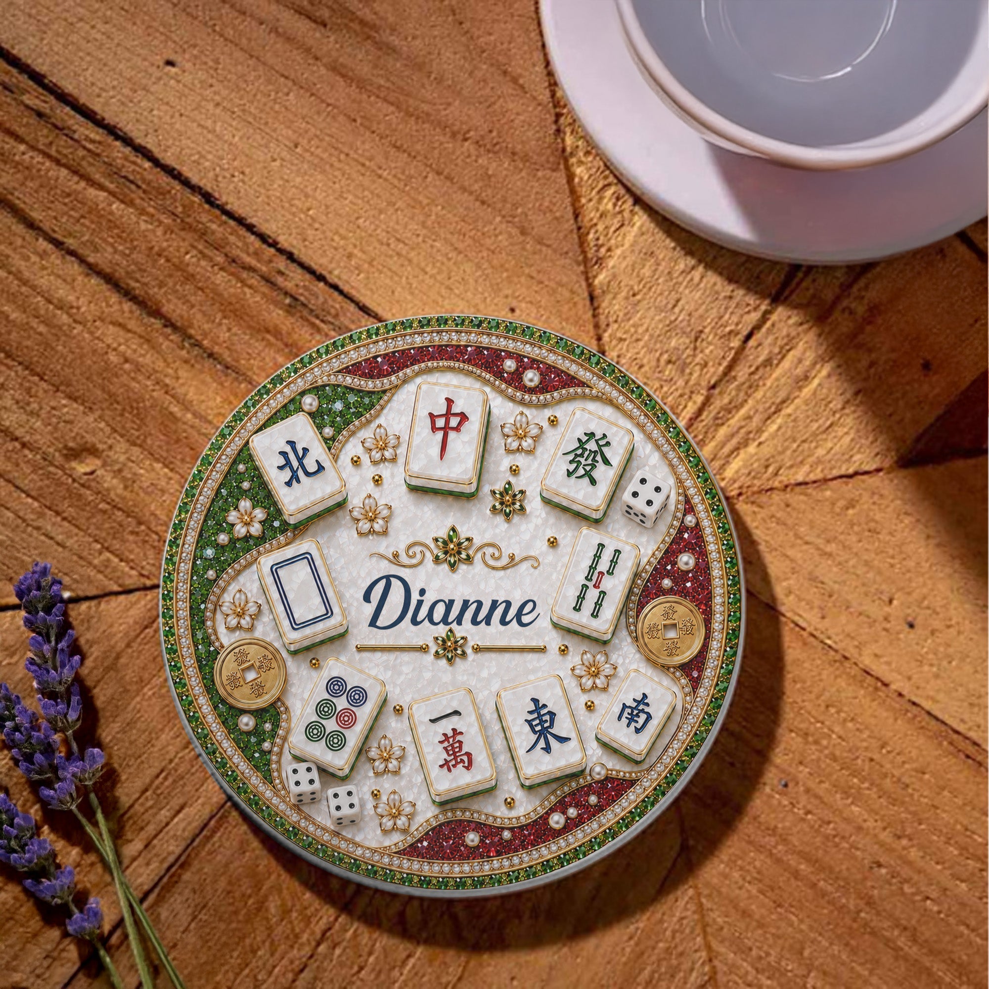 Personalized Mahjong Tiles Coaster Custom Name Gift for Mom