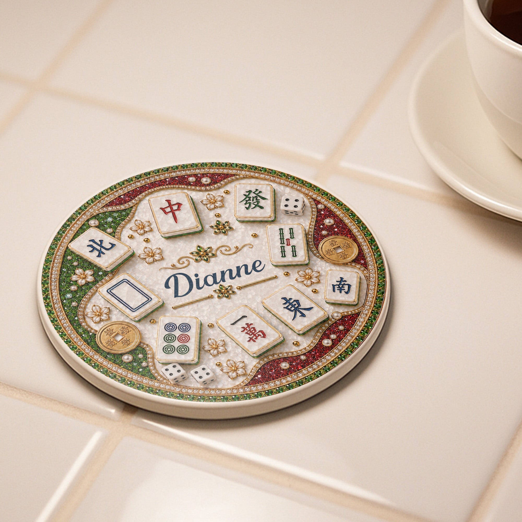 Personalized Mahjong Tiles Coaster Custom Name Gift for Mom
