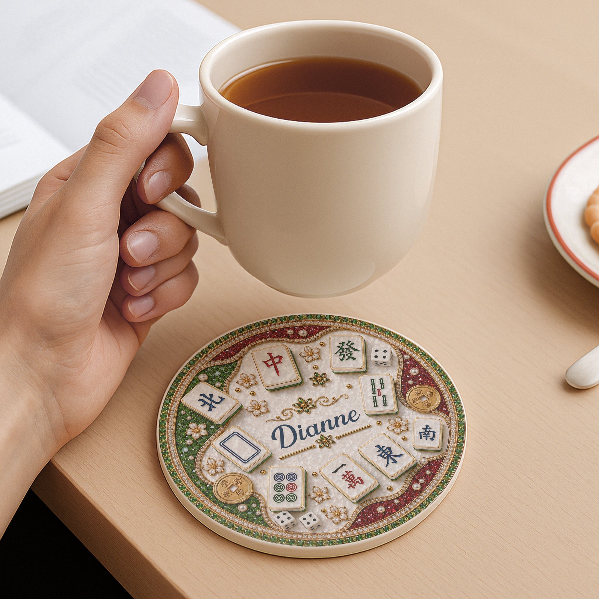 Personalized Mahjong Tiles Coaster Custom Name Gift for Mom
