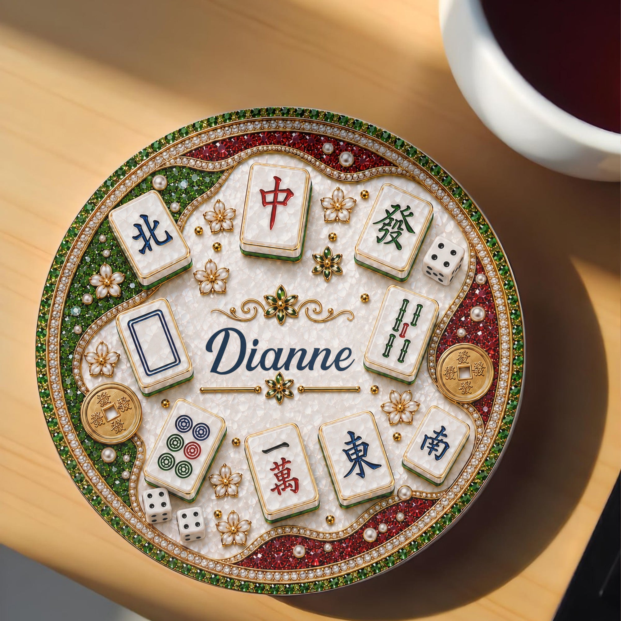 Personalized Mahjong Tiles Coaster Custom Name Gift for Mom