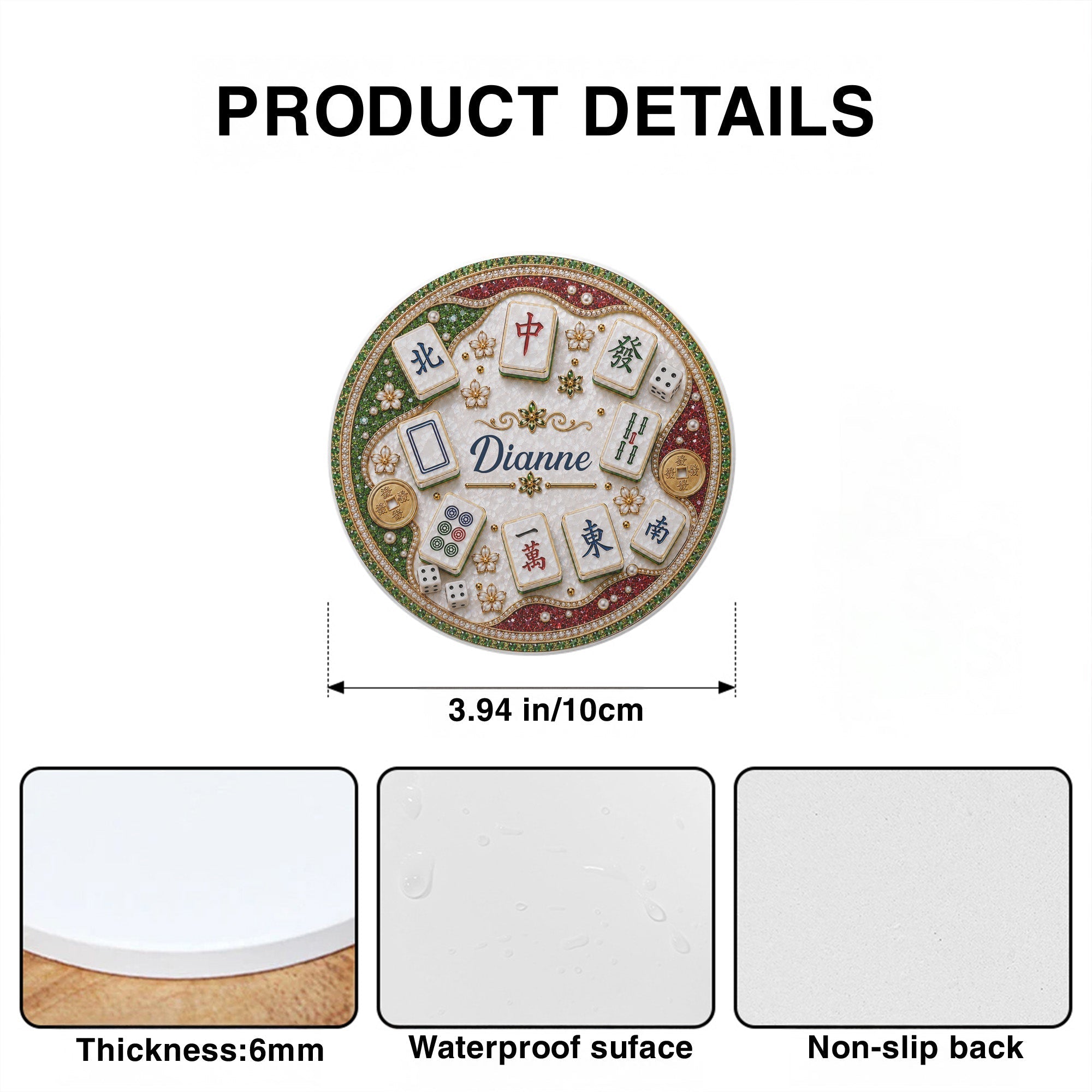 Personalized Mahjong Tiles Coaster Custom Name Gift for Mom