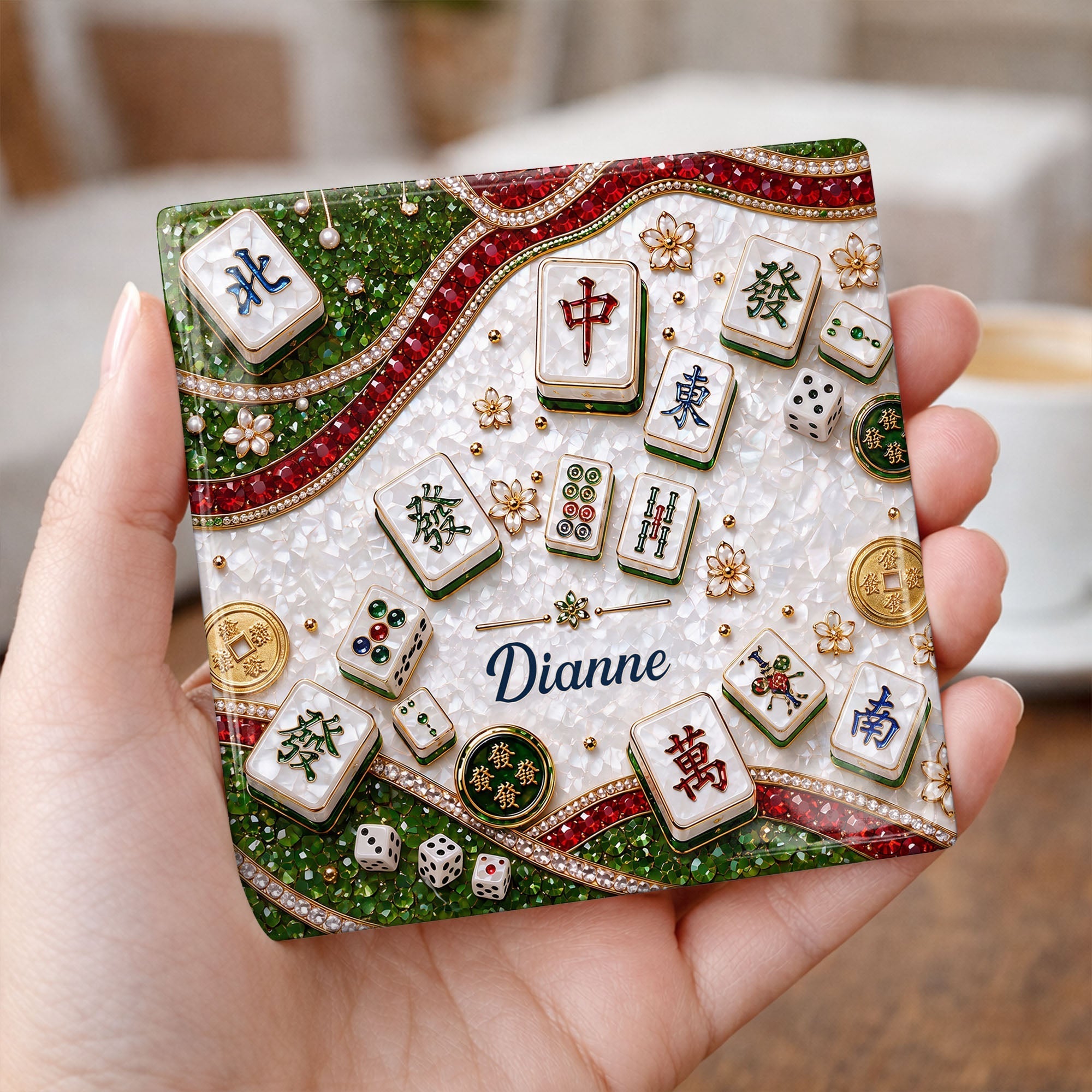 Personalized Mahjong Coaster Custom Name Square Ceramic Gift