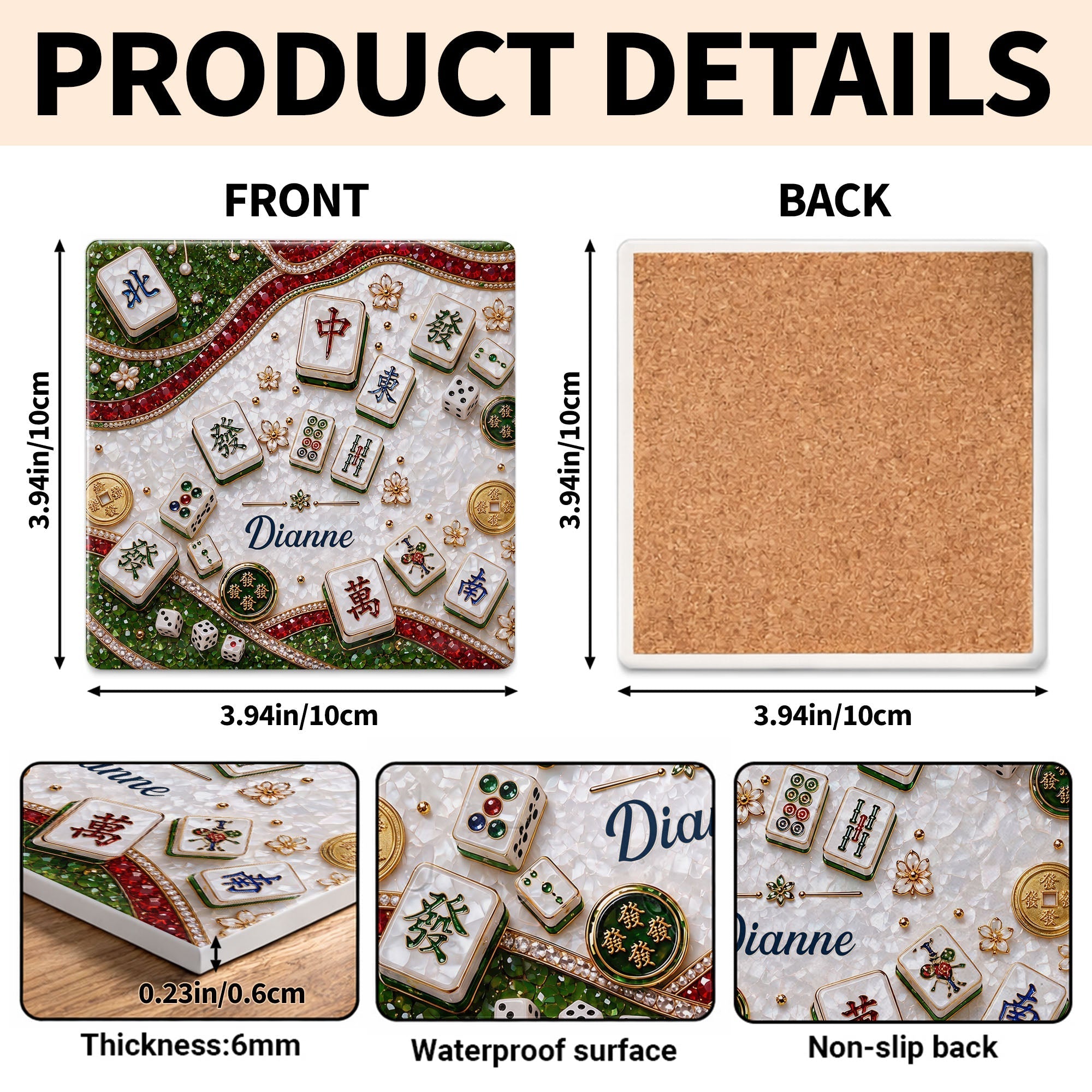 Personalized Mahjong Coaster Custom Name Square Ceramic Gift