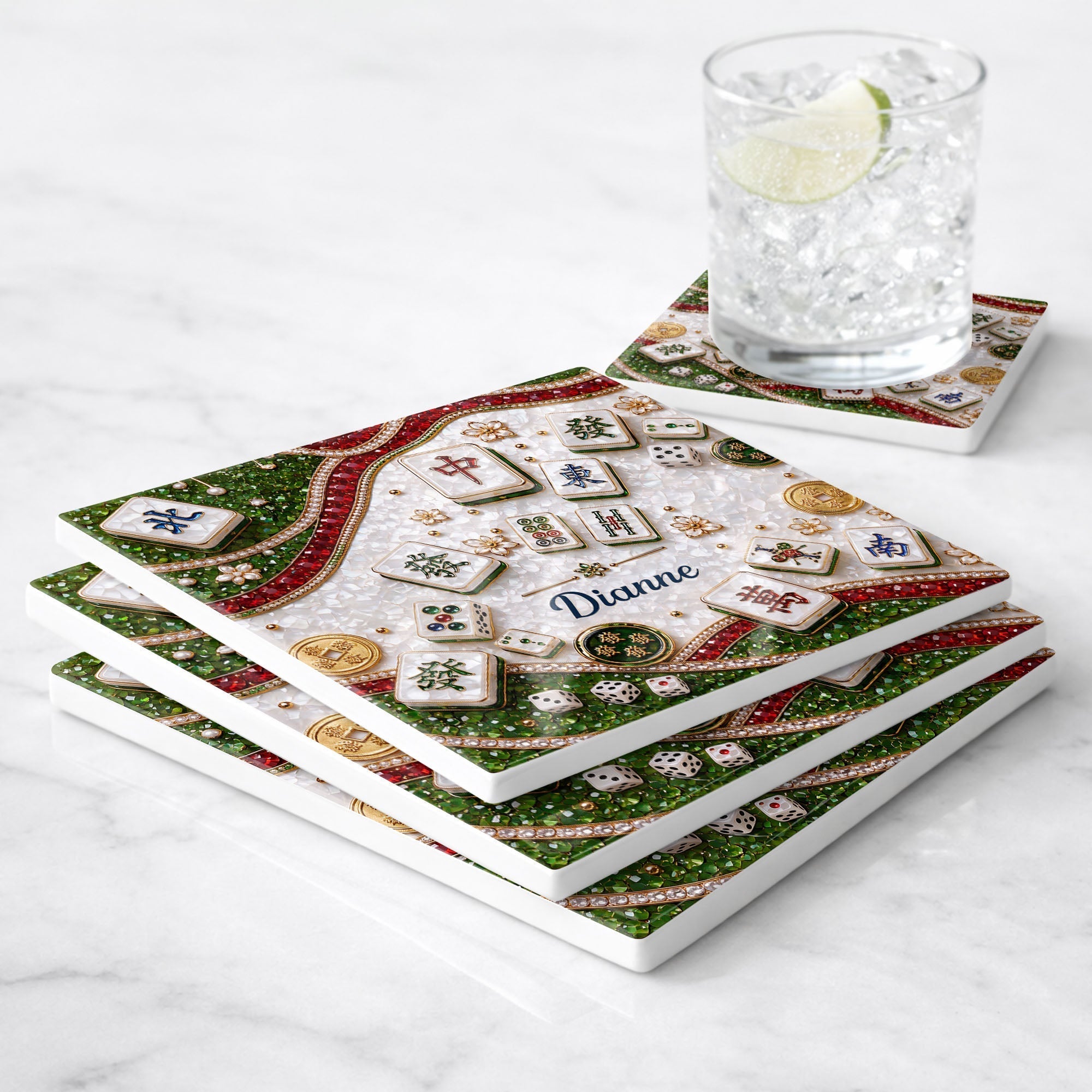 Personalized Mahjong Coaster Custom Name Square Ceramic Gift