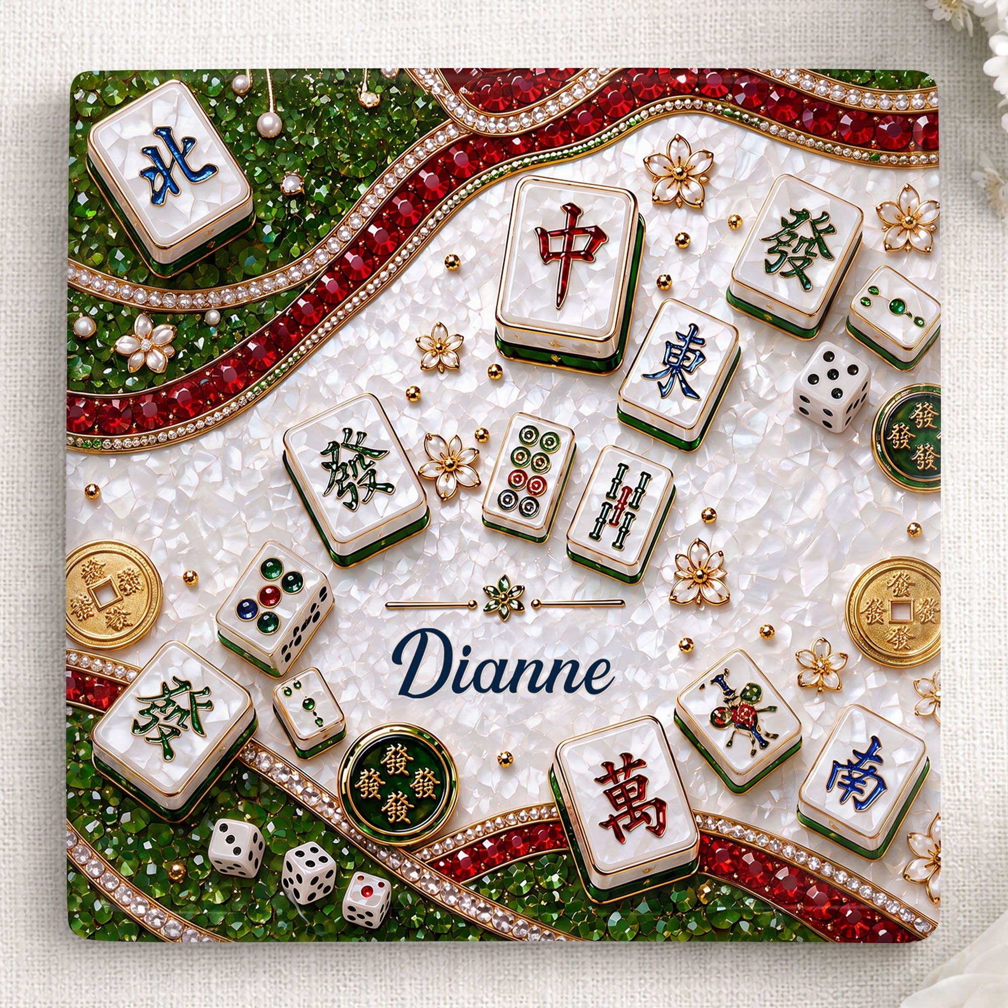 Personalized Mahjong Coaster Custom Name Square Ceramic Gift