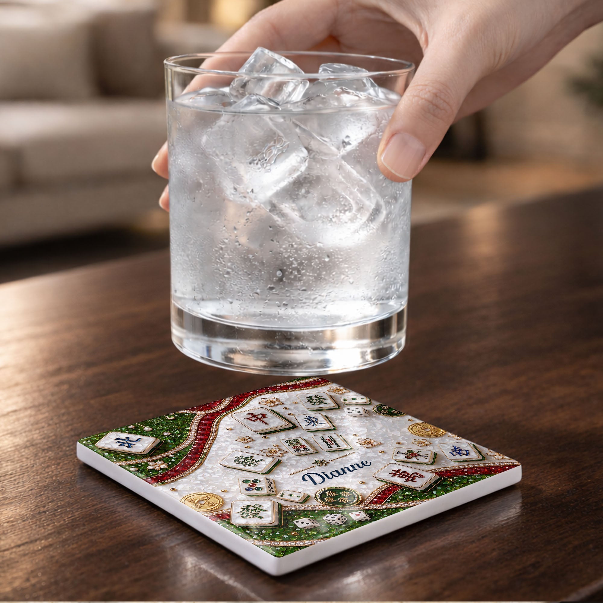 Personalized Mahjong Coaster Custom Name Square Ceramic Gift