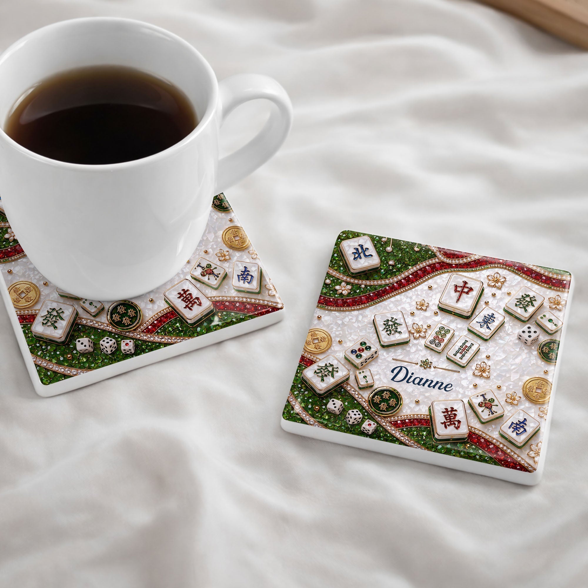 Personalized Mahjong Coaster Custom Name Square Ceramic Gift