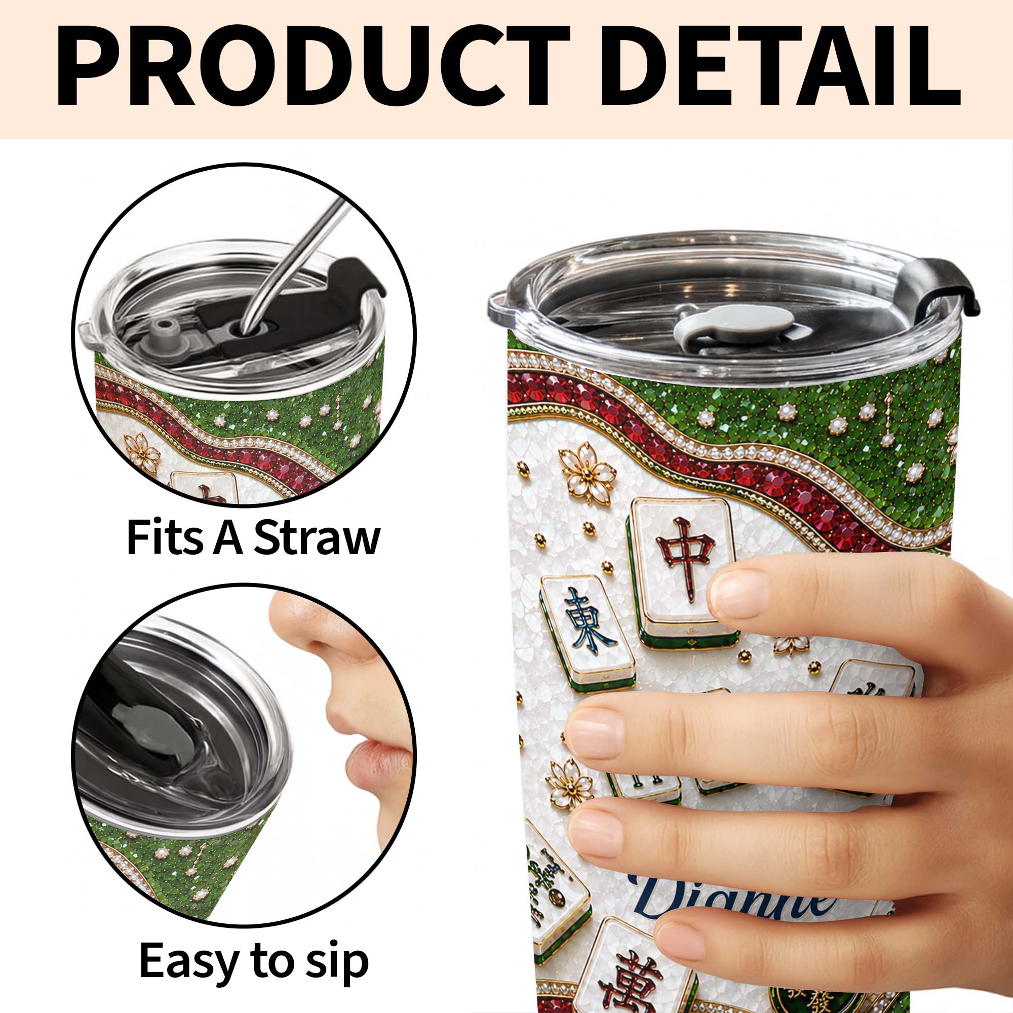 Personalized Mahjong Tile Design 20oz Stainless Steel Tumbler Gift