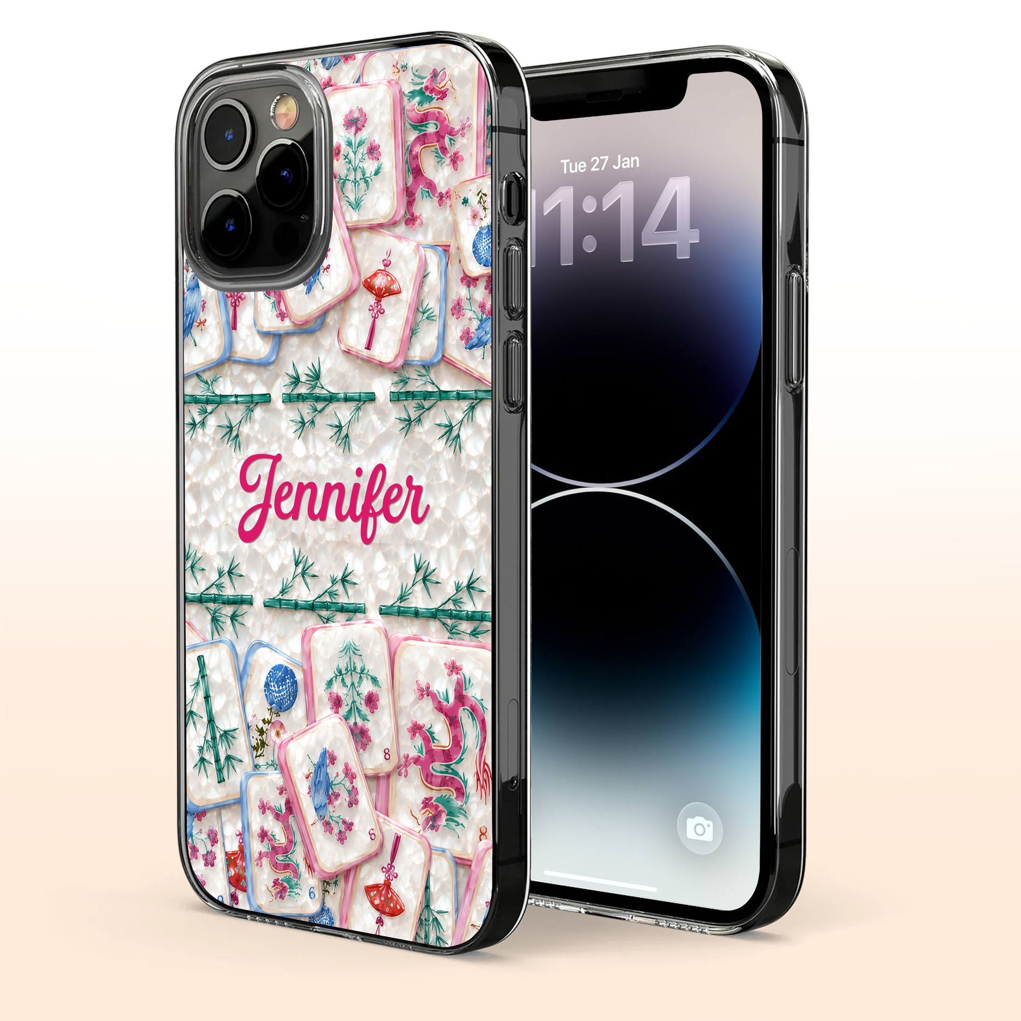 Personalized Clear Phone Case Custom Name Mahjong Gift for Besties