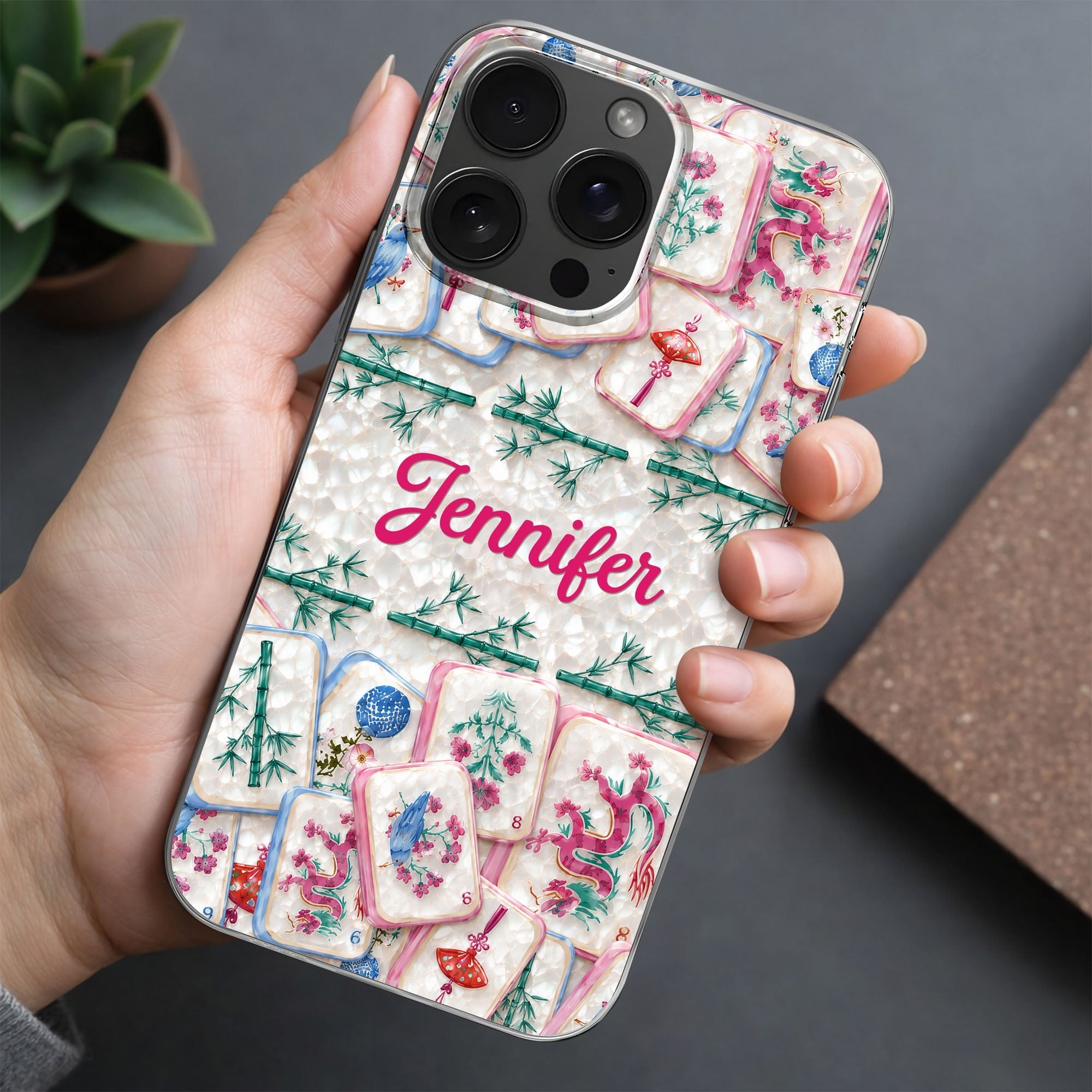 Personalized Clear Phone Case Custom Name Mahjong Gift for Besties