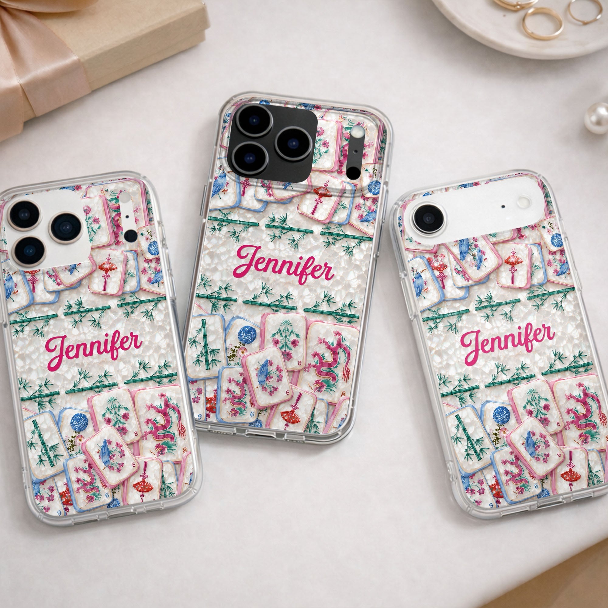 Personalized Clear Phone Case Custom Name Mahjong Gift for Besties