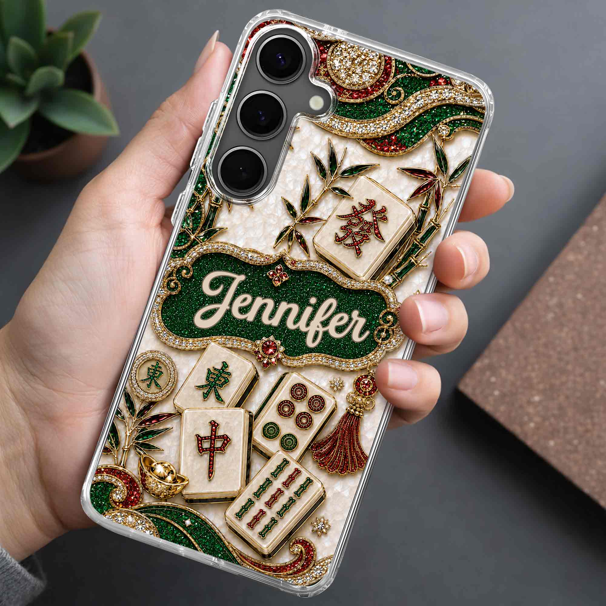 Personalized Mahjong Tile Clear Phone Case Custom Name Gift