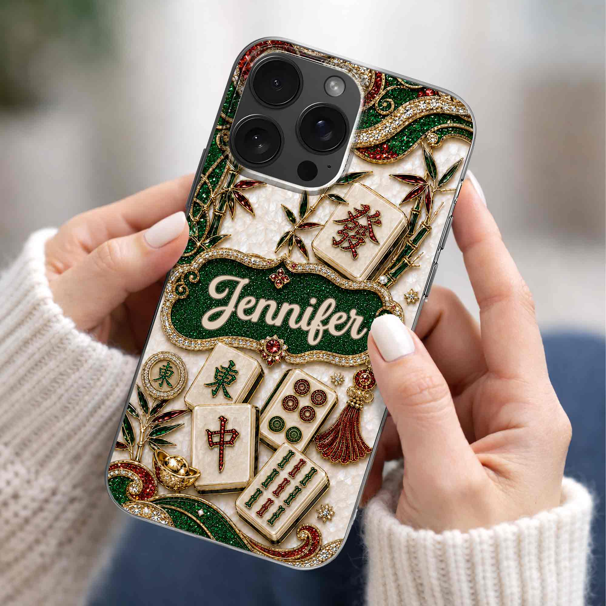 Personalized Mahjong Tile Clear Phone Case Custom Name Gift