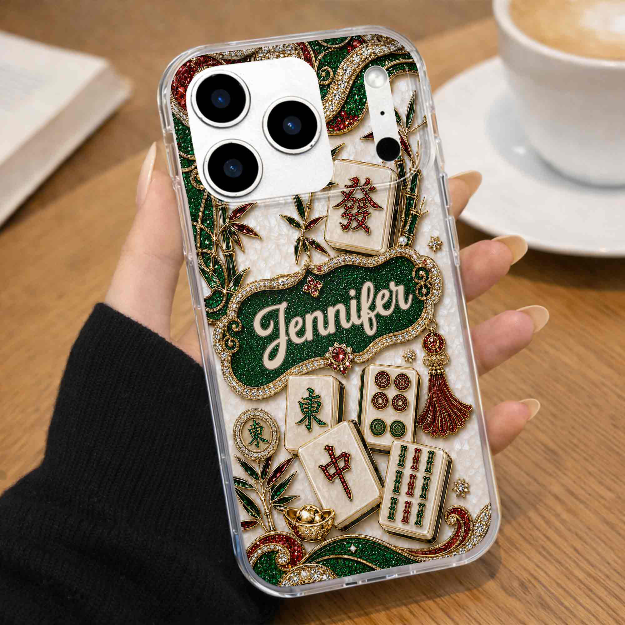 Personalized Mahjong Tile Clear Phone Case Custom Name Gift