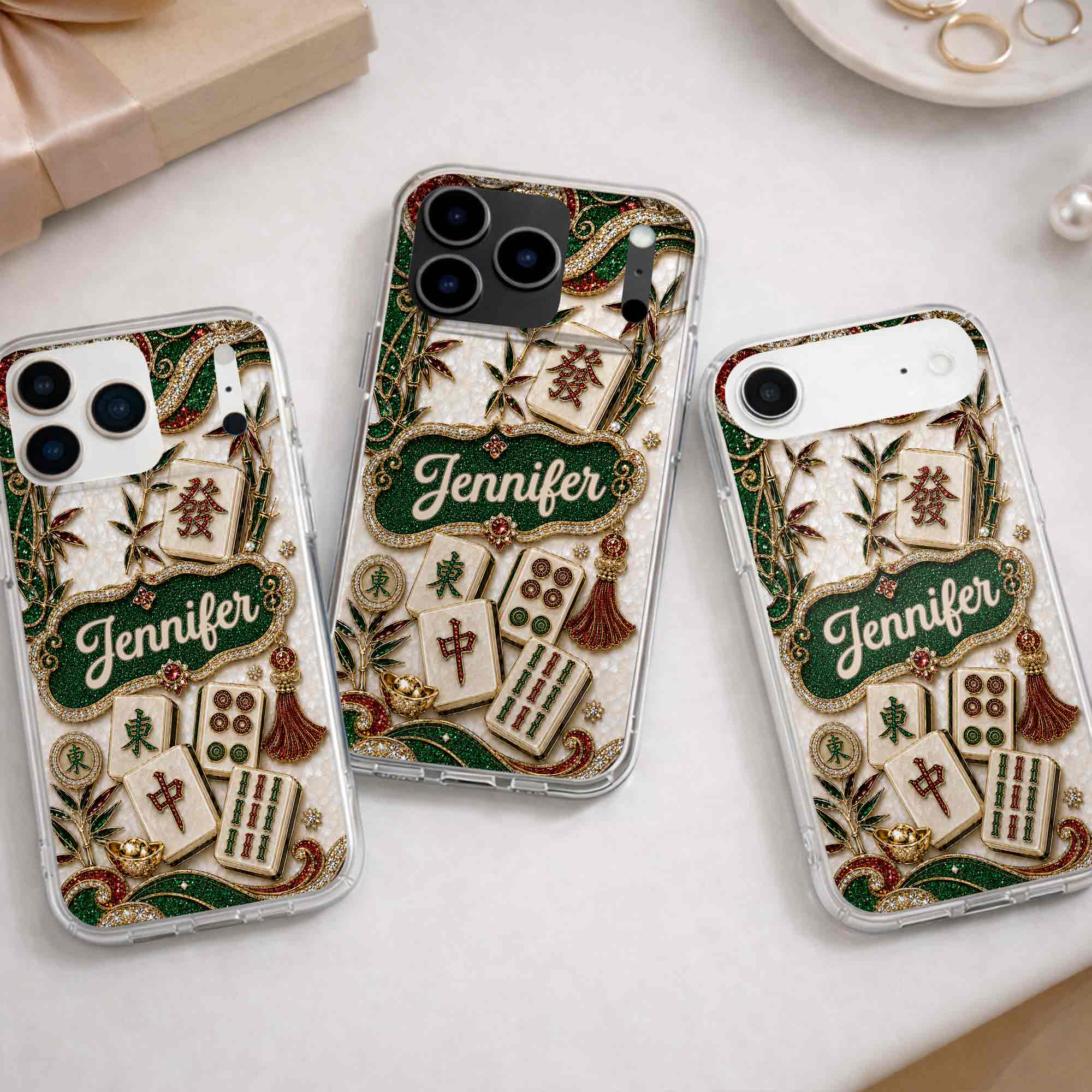 Personalized Mahjong Tile Clear Phone Case Custom Name Gift