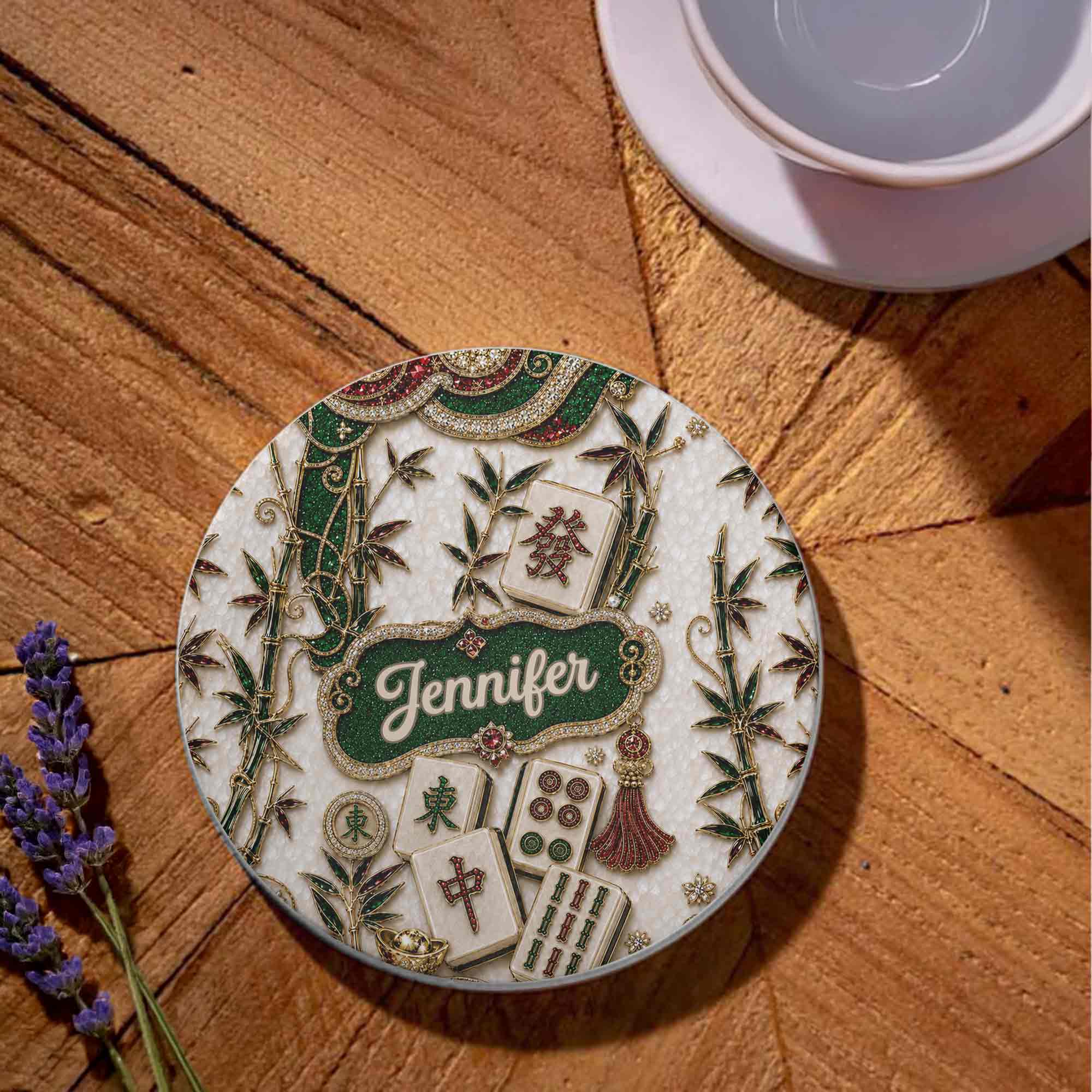 Personalized Mahjong Lover's Ceramic Coaster Custom Name Gift