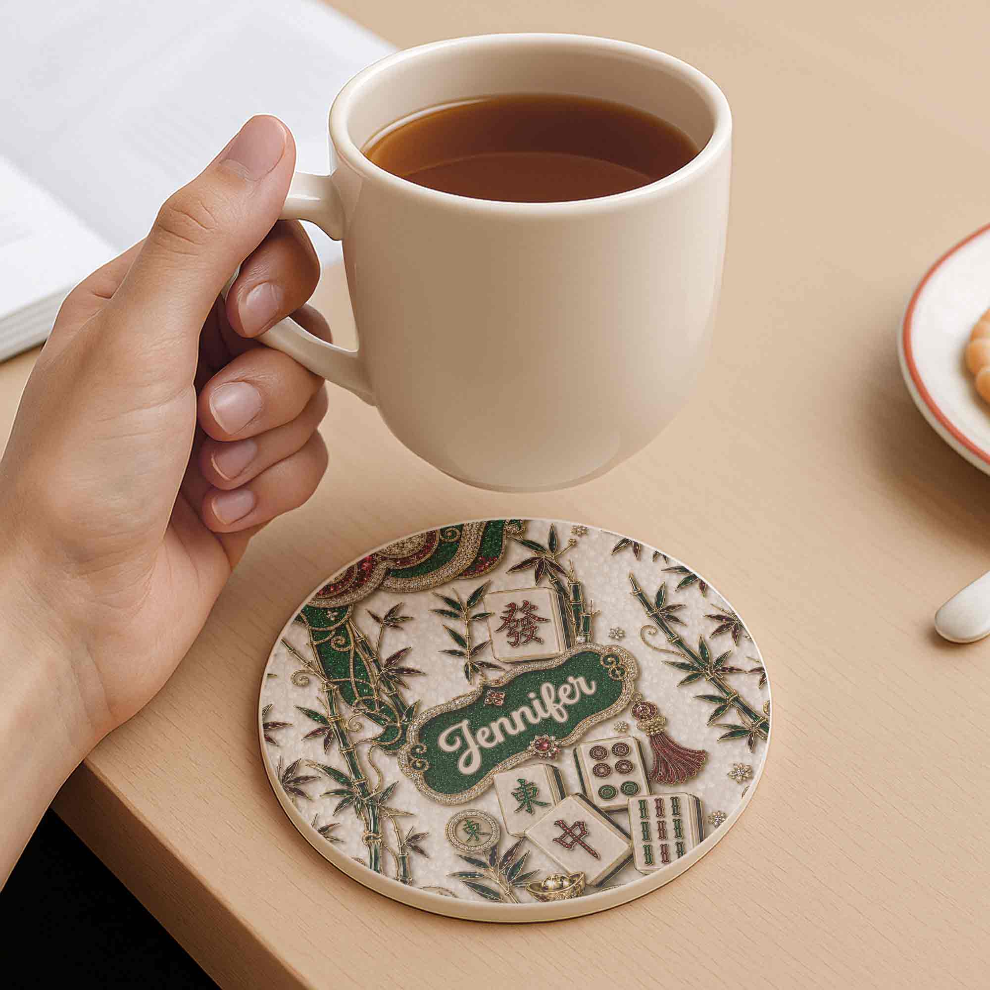 Personalized Mahjong Lover's Ceramic Coaster Custom Name Gift