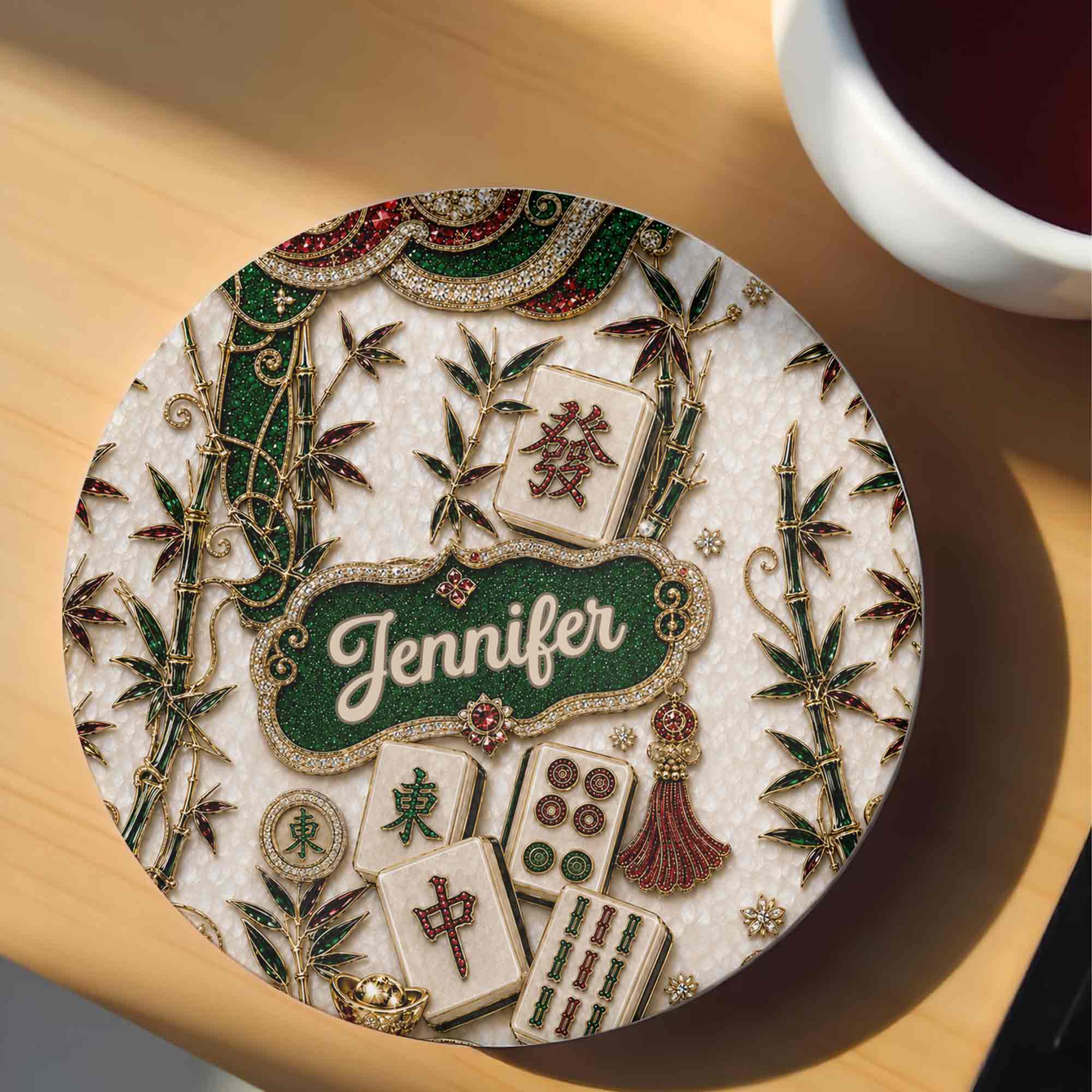 Personalized Mahjong Lover's Ceramic Coaster Custom Name Gift