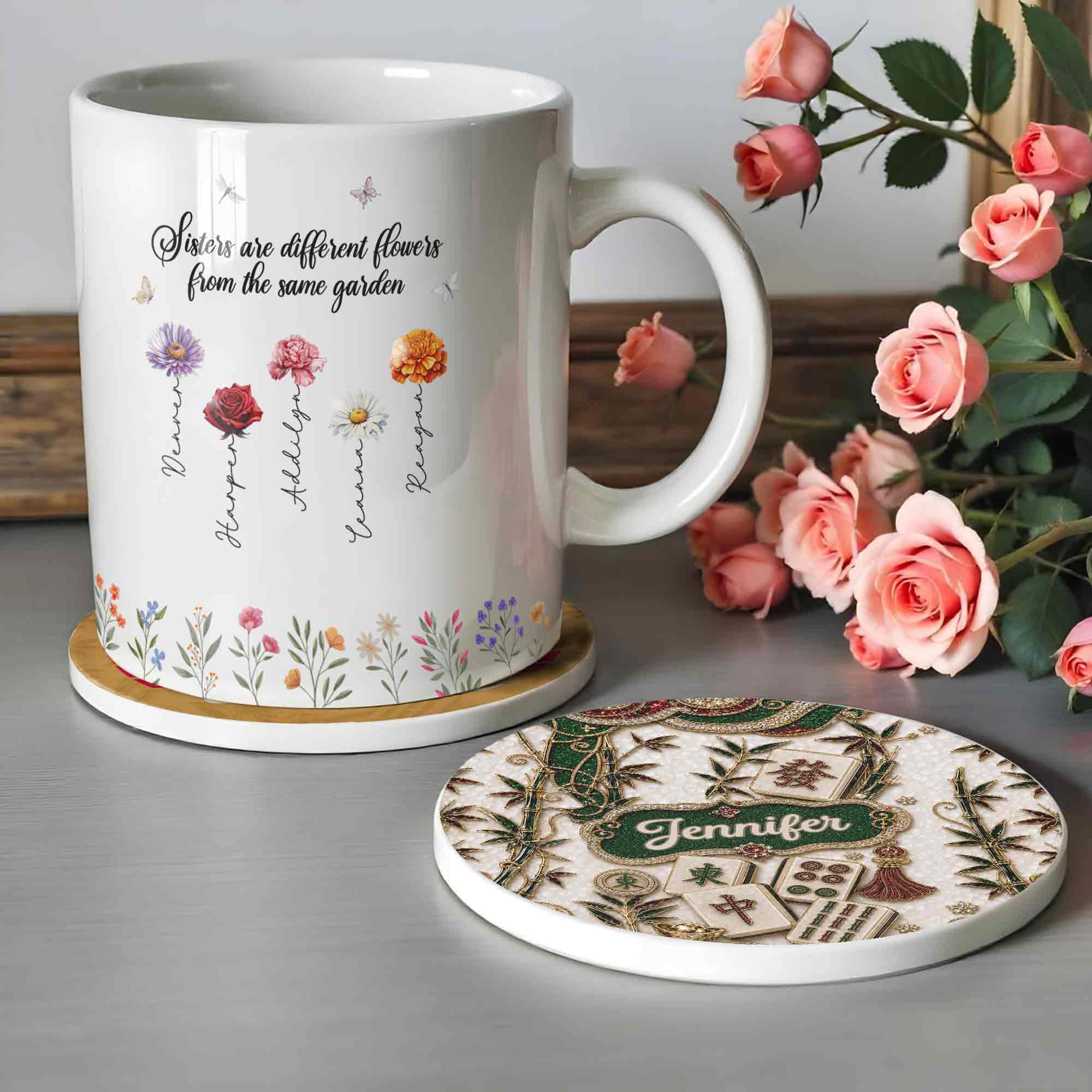 Personalized Mahjong Lover's Ceramic Coaster Custom Name Gift