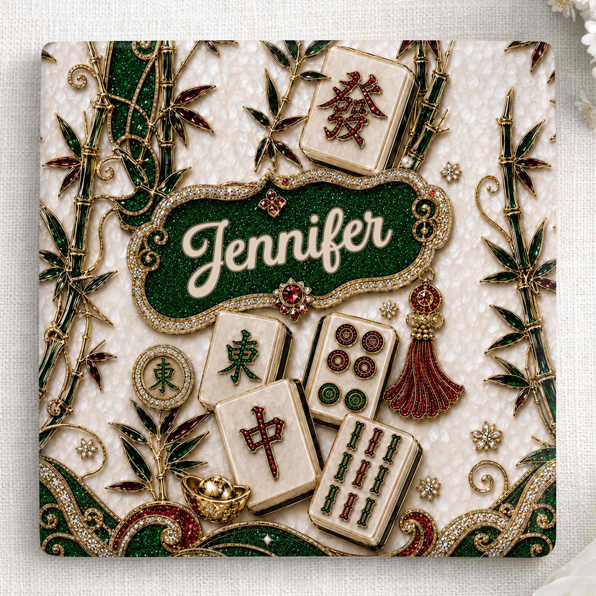 Personalized Mahjong Game Night Ceramic Coaster Custom Design Gift