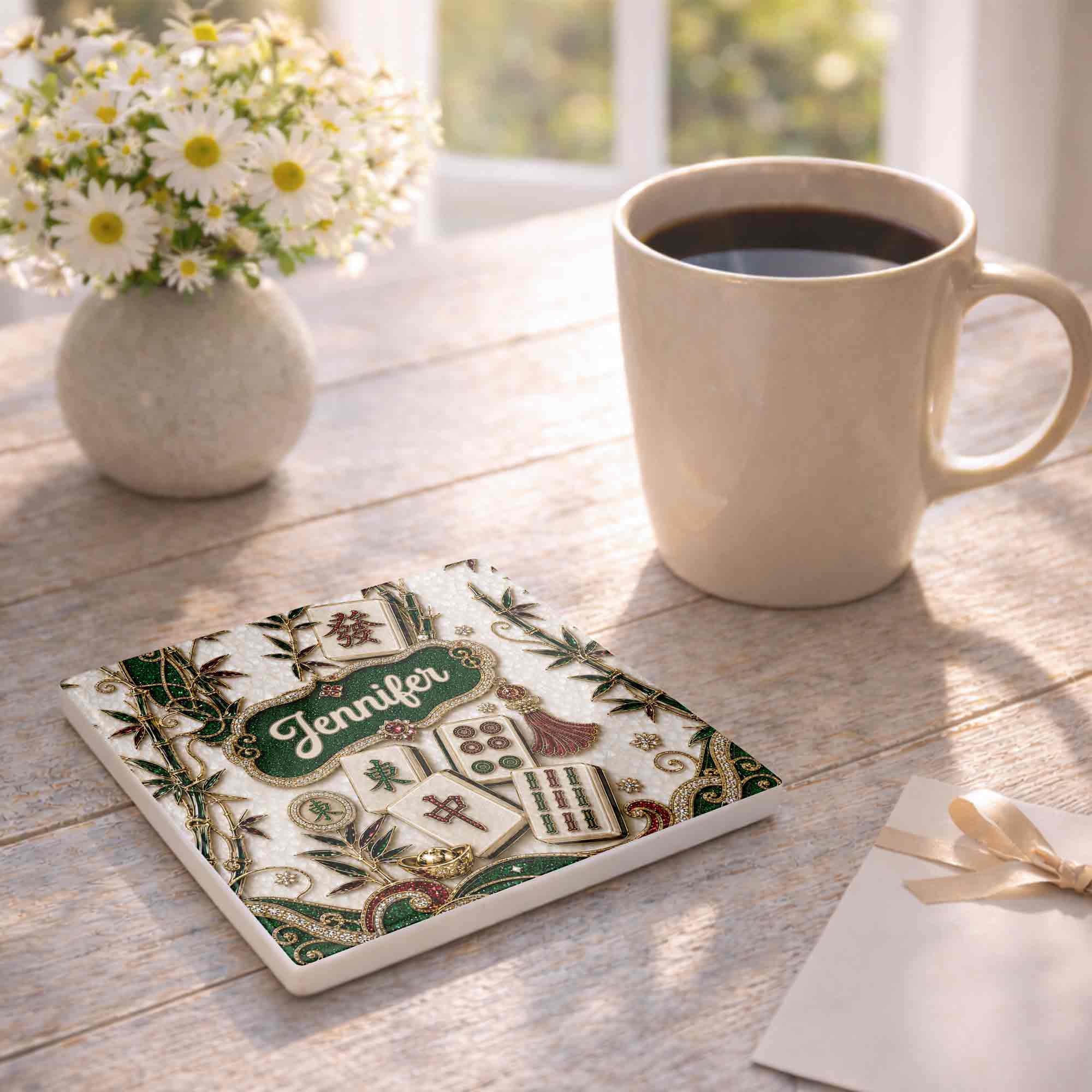 Personalized Mahjong Game Night Ceramic Coaster Custom Design Gift