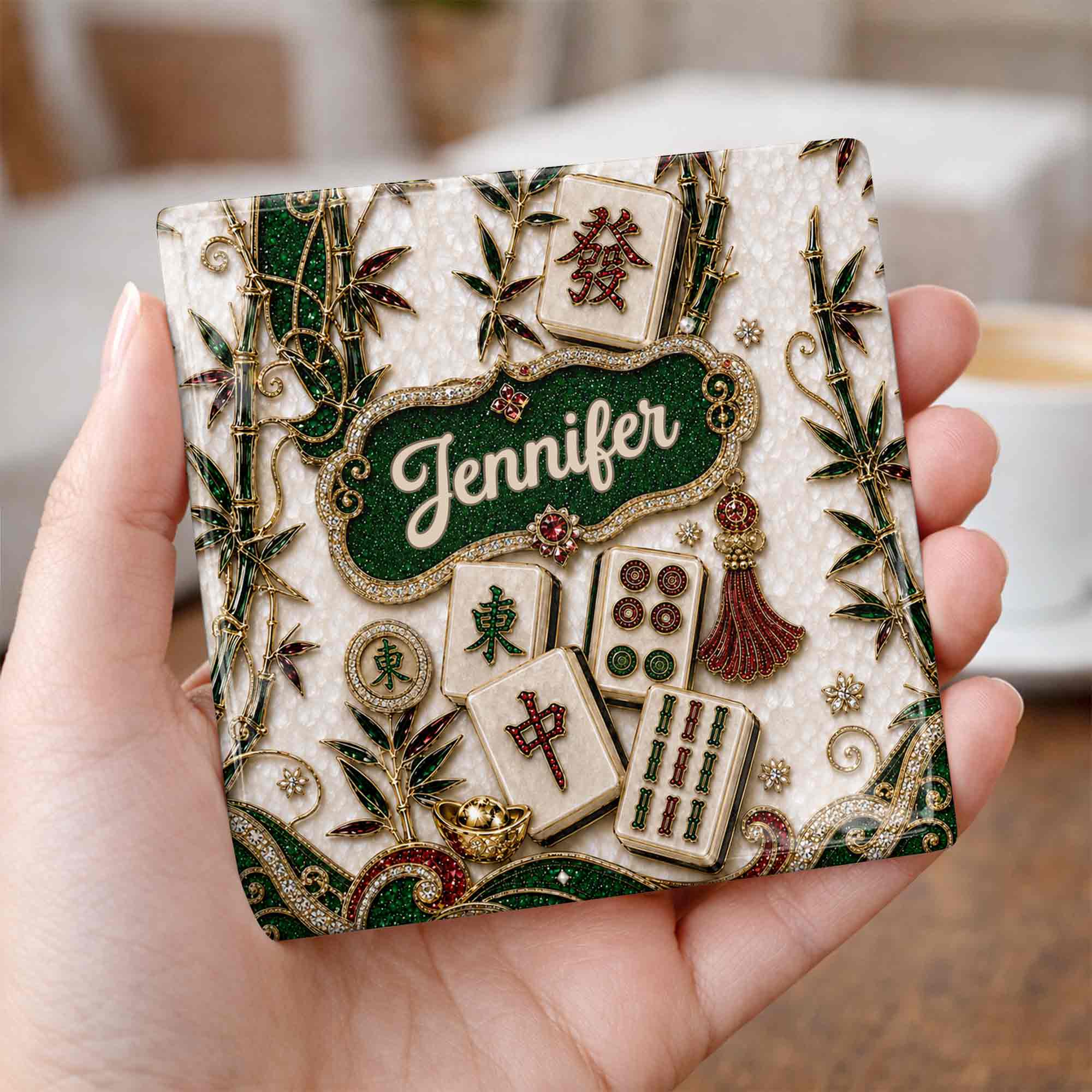 Personalized Mahjong Game Night Ceramic Coaster Custom Design Gift