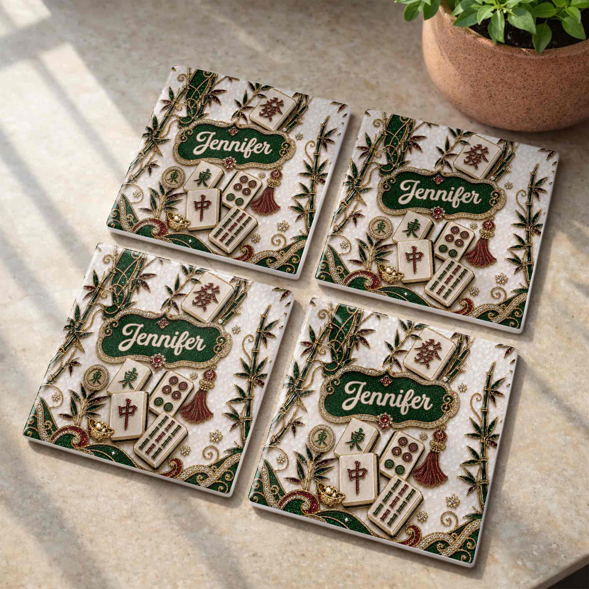 Personalized Mahjong Game Night Ceramic Coaster Custom Design Gift