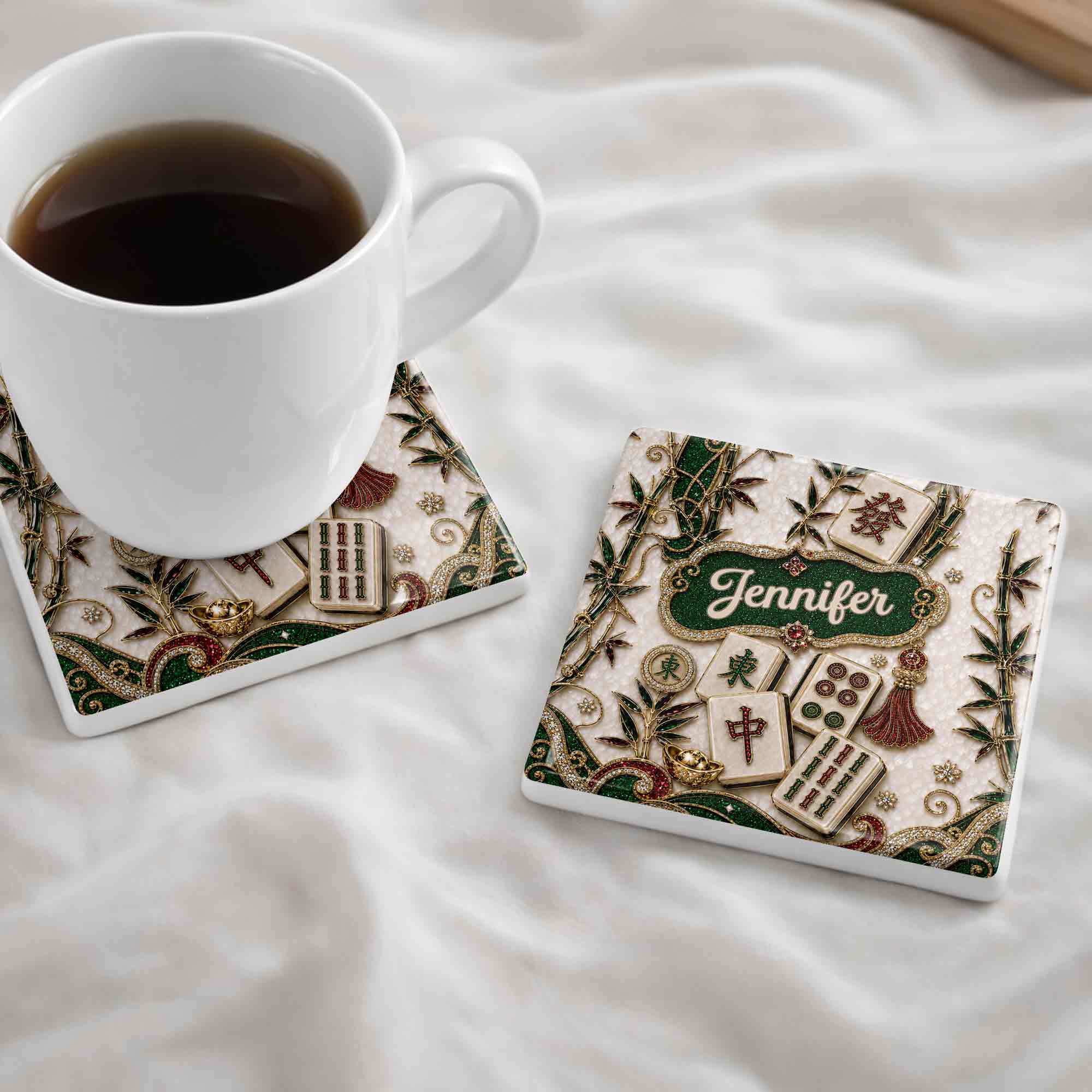 Personalized Mahjong Game Night Ceramic Coaster Custom Design Gift