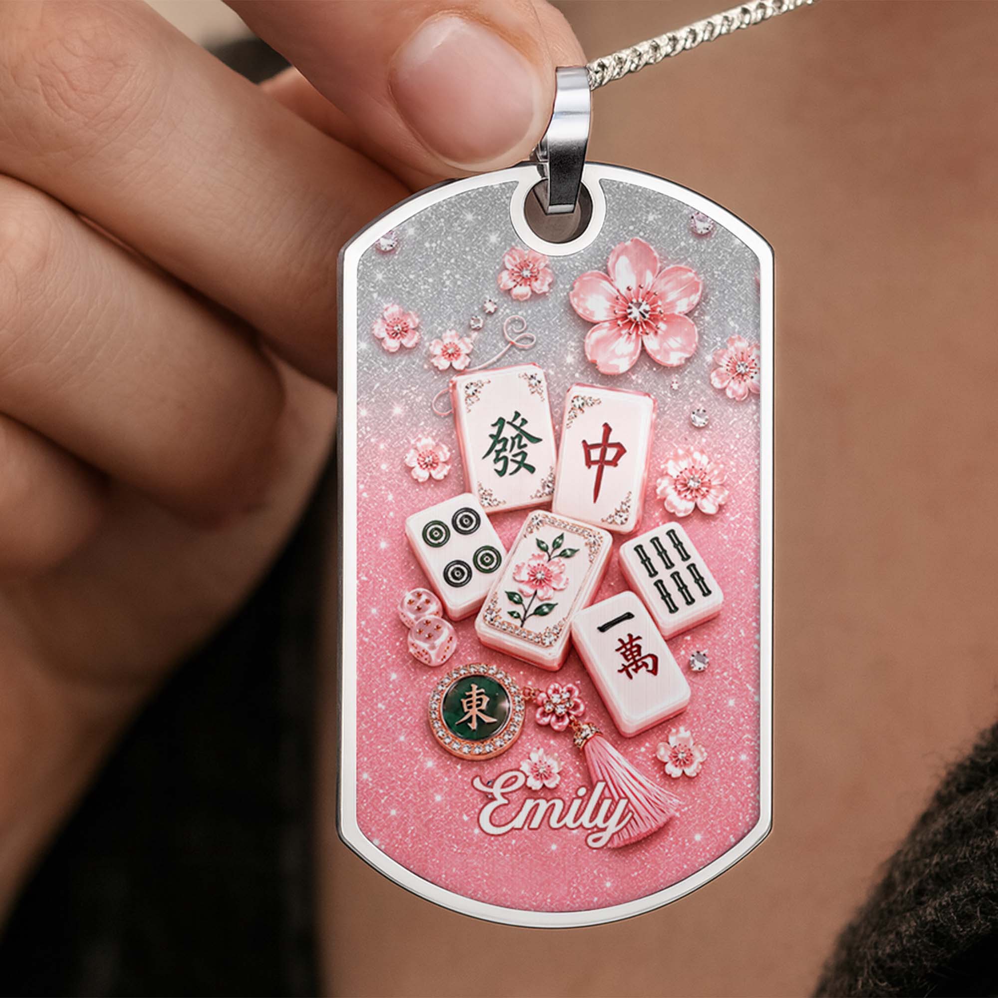 Personalized Mahjong Dog Tag Necklace Custom Name Gift