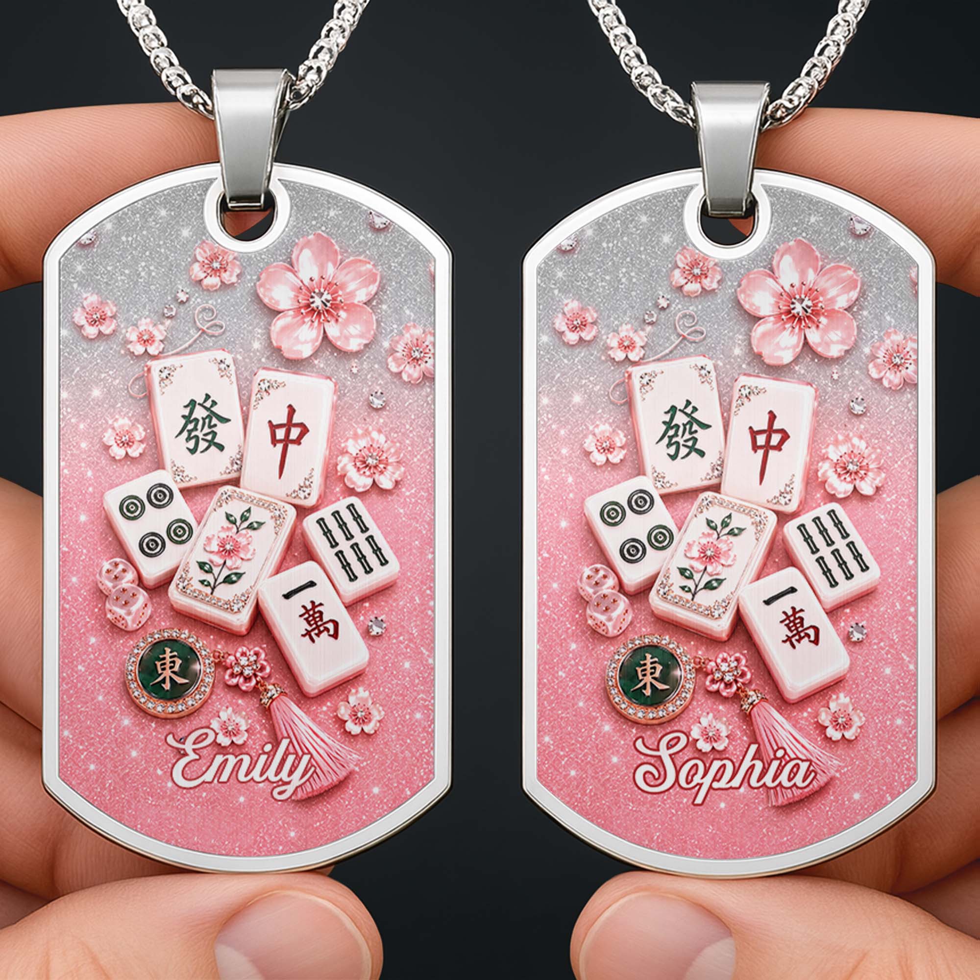 Personalized Mahjong Dog Tag Necklace Custom Name Gift