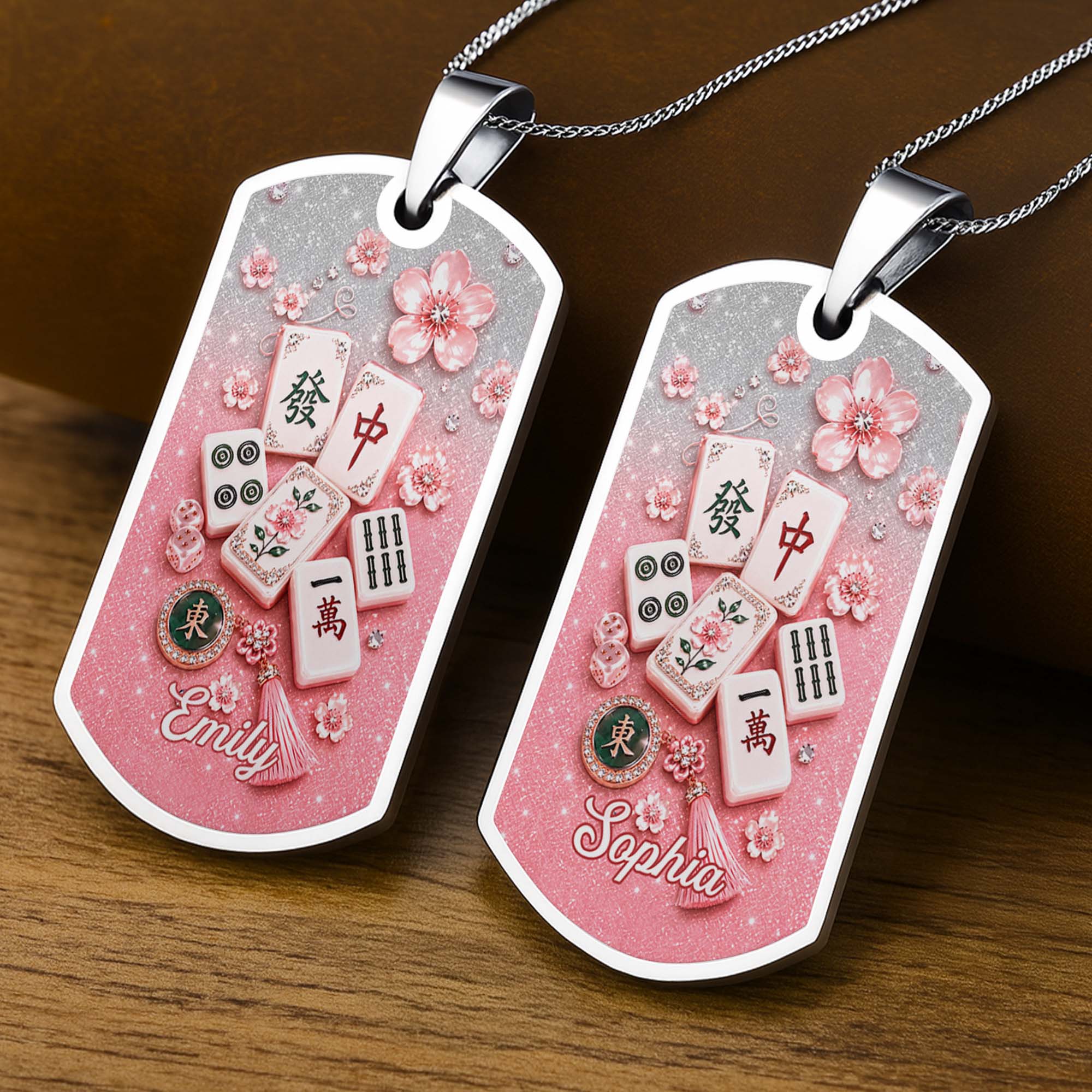 Personalized Mahjong Dog Tag Necklace Custom Name Gift