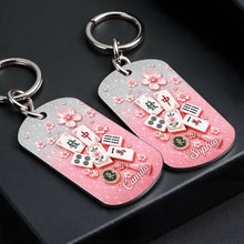 Load image into Gallery viewer, Personalized Cherry Blossom Mahjong Keychain Custom Engraving Gift
