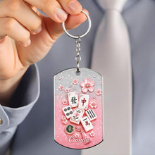 Load image into Gallery viewer, Personalized Cherry Blossom Mahjong Keychain Custom Engraving Gift
