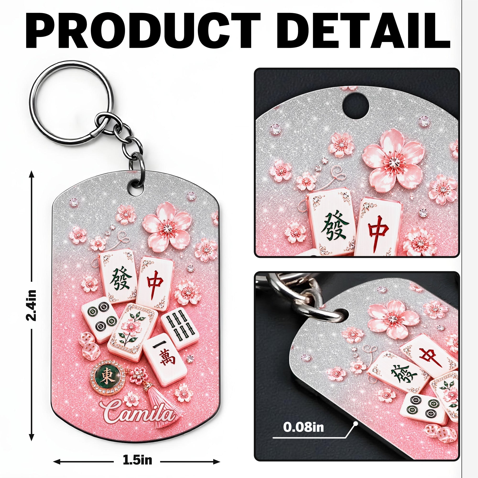 Personalized Cherry Blossom Mahjong Keychain Custom Engraving Gift