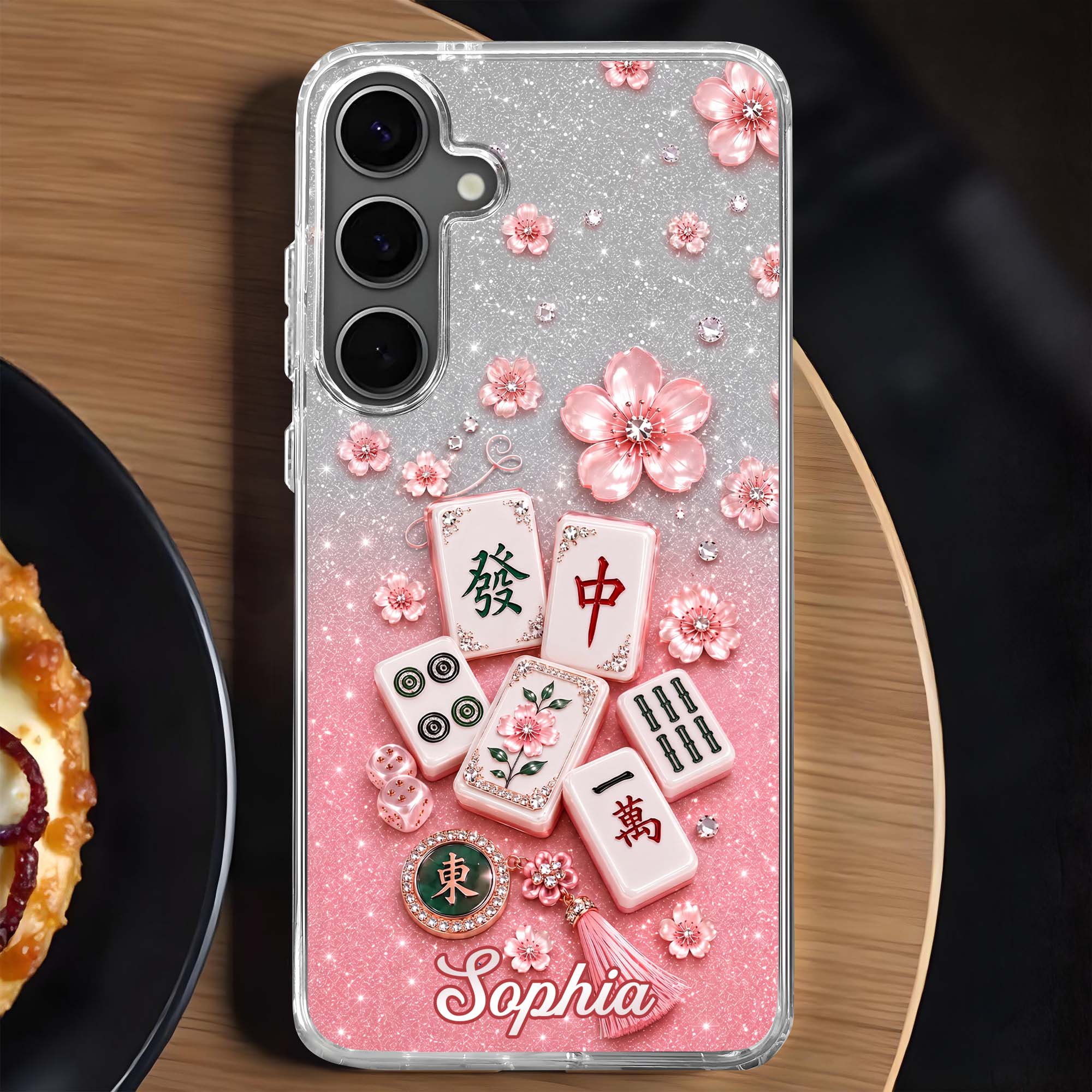 Personalized Clear Phone Case Cherry Blossoms Design Custom Name Gift for Her
