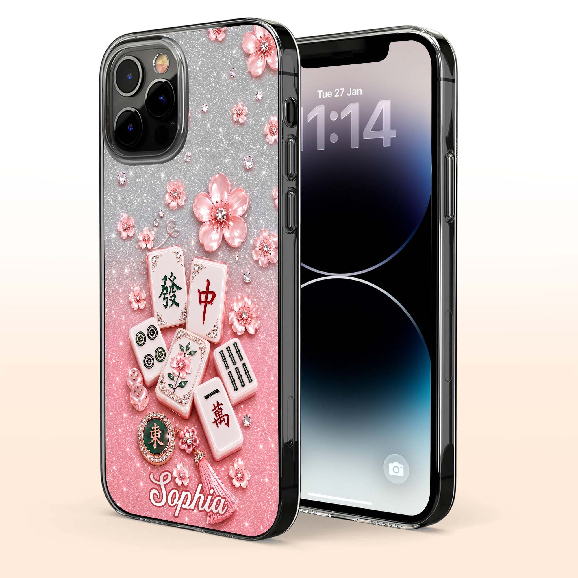 Personalized Clear Phone Case Cherry Blossoms Design Custom Name Gift for Her