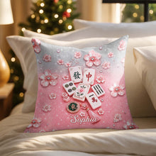 Load image into Gallery viewer, Personalized Cherry Blossom Mahjong Tile Pillow Custom Gift
