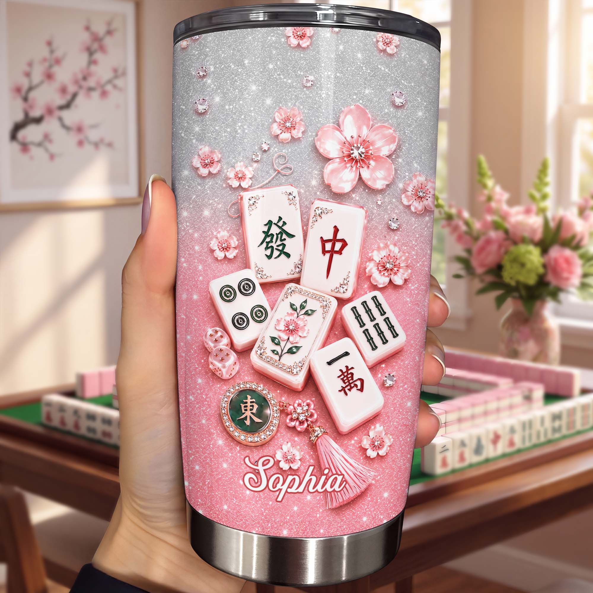 Personalized Mahjong Game Tumbler Custom Name 20oz Gift for Her