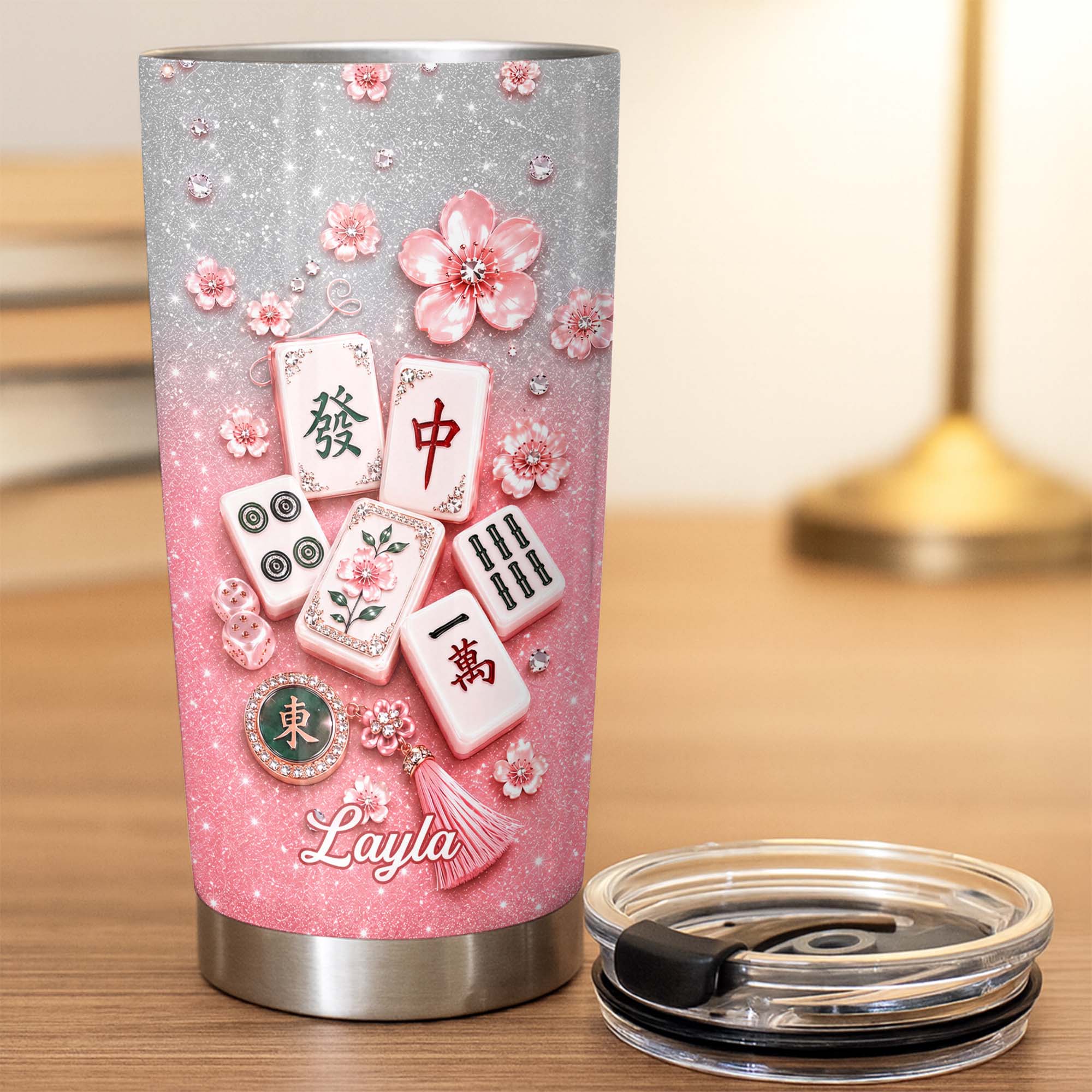 Personalized Mahjong Game Tumbler Custom Name 20oz Gift for Her