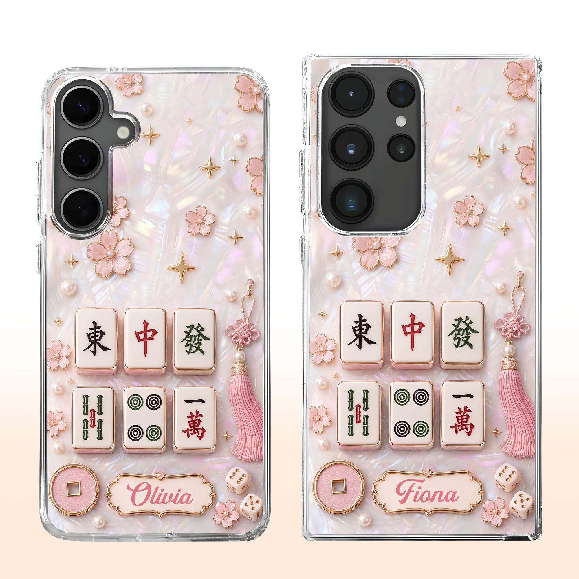 Personalized Clear Phone Case with Cherry Blossoms for Mahjong Lovers