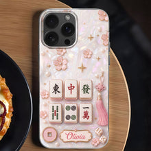 Load image into Gallery viewer, Personalized Clear Phone Case with Cherry Blossoms for Mahjong Lovers
