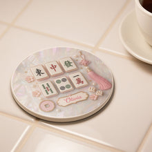 Load image into Gallery viewer, Personalized Mahjong Mother of Pearl Coaster Custom Name Gift
