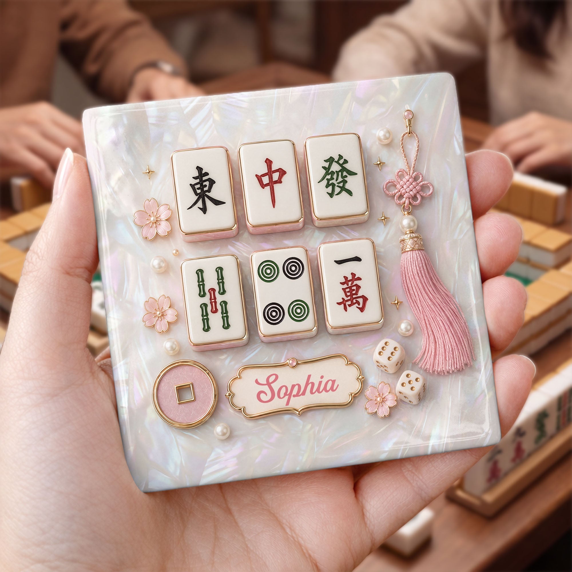 Personalized Mahjong Tiles Ceramic Coaster Custom Gift for Her