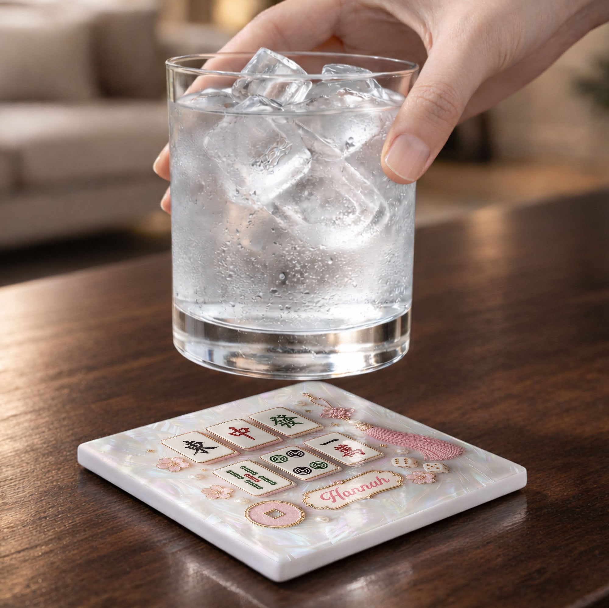 Personalized Mahjong Tiles Ceramic Coaster Custom Gift for Her