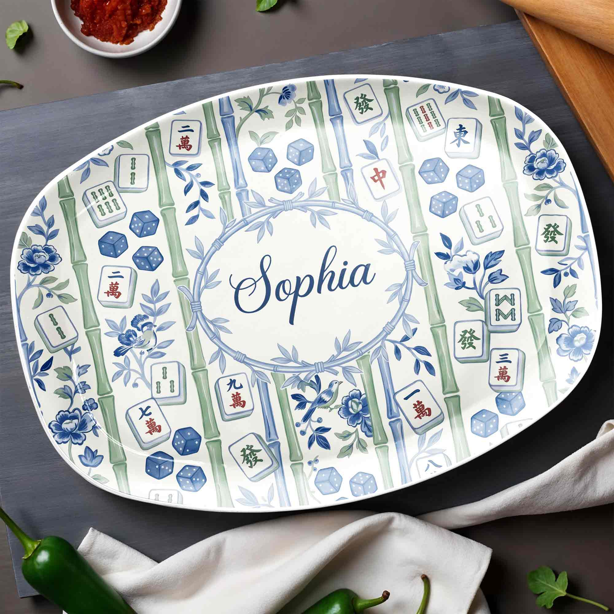 Personalized Floral Mahjong Plate Custom Name Gift for Mom