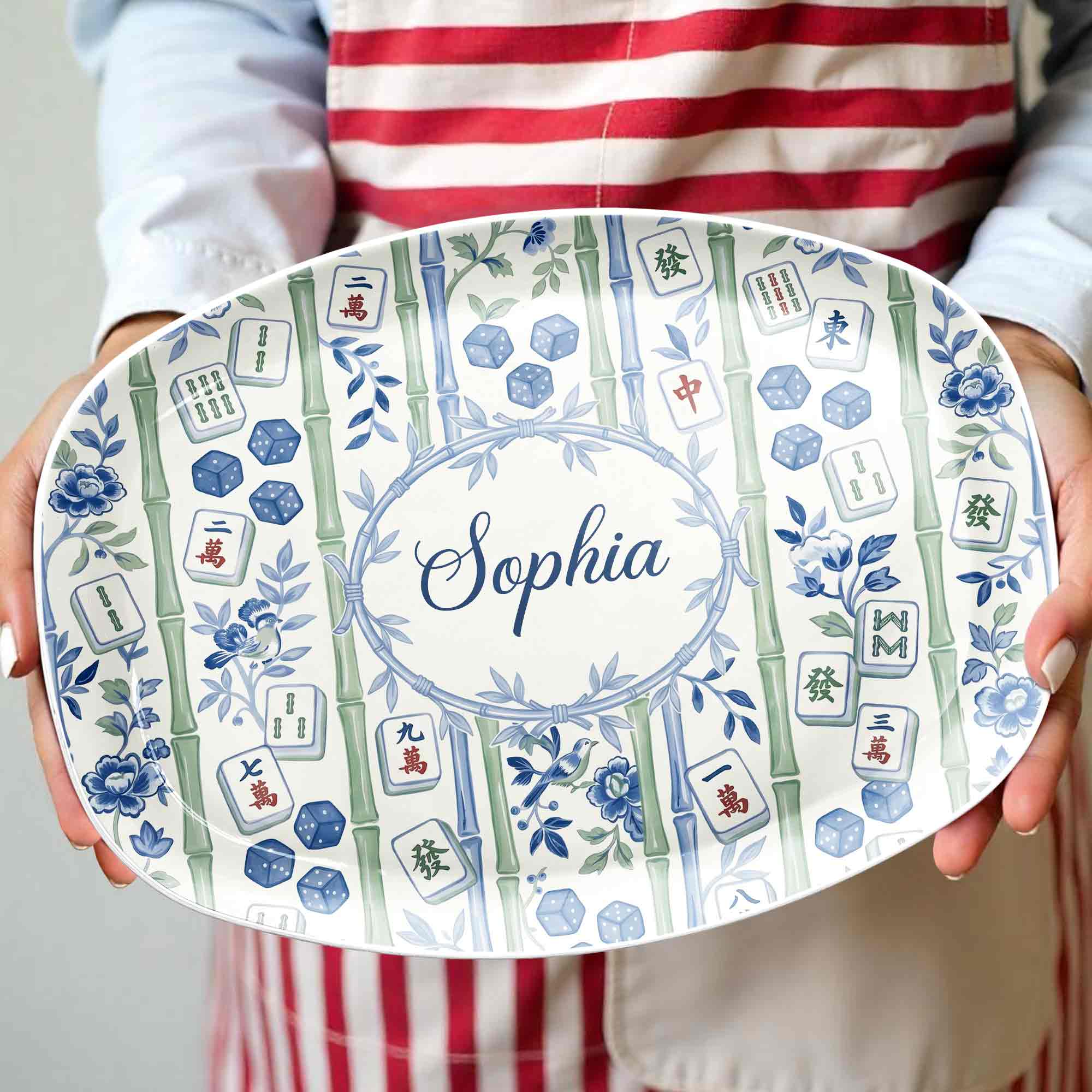Personalized Floral Mahjong Plate Custom Name Gift for Mom