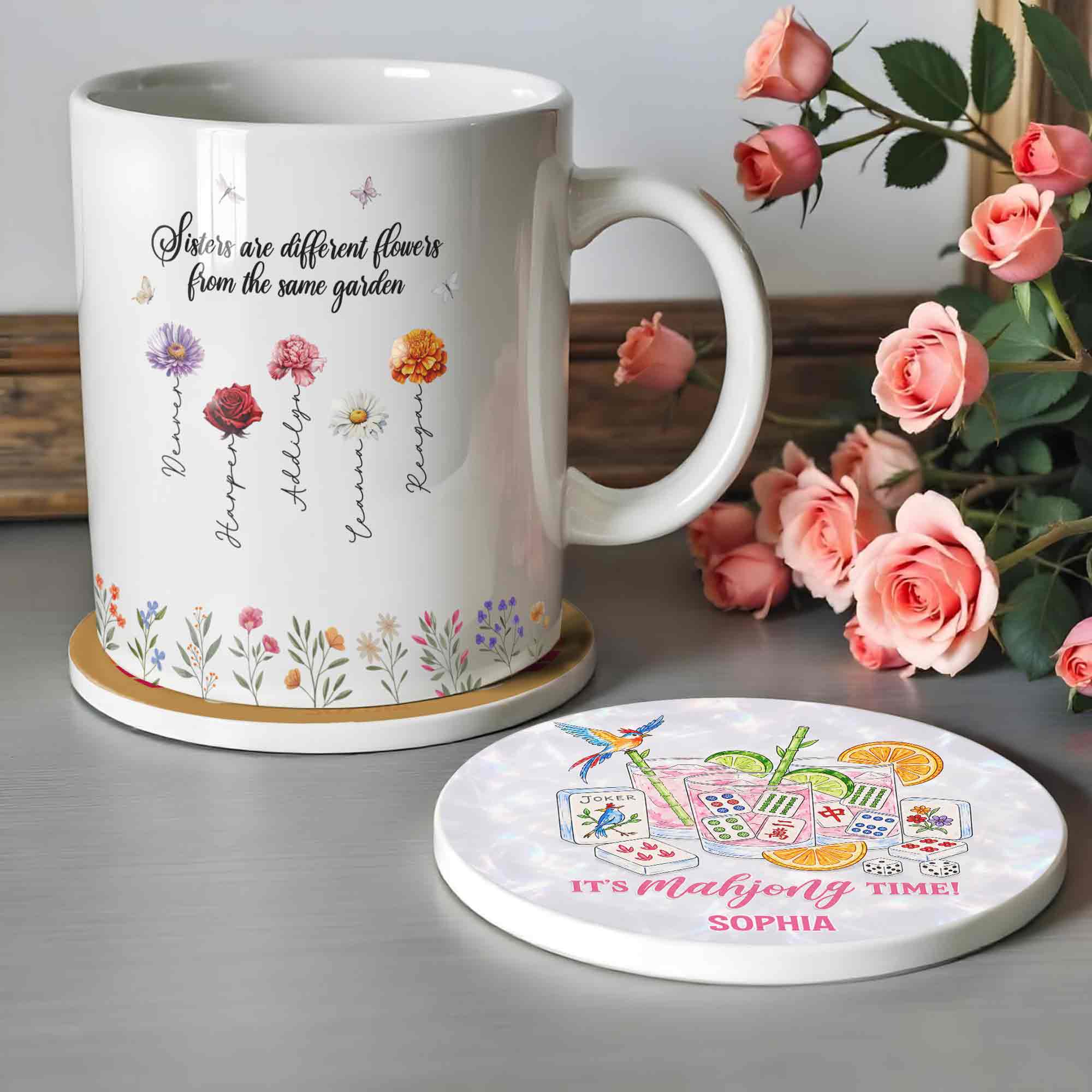 Personalized Mahjong Coaster Custom Name Gift for Bestie
