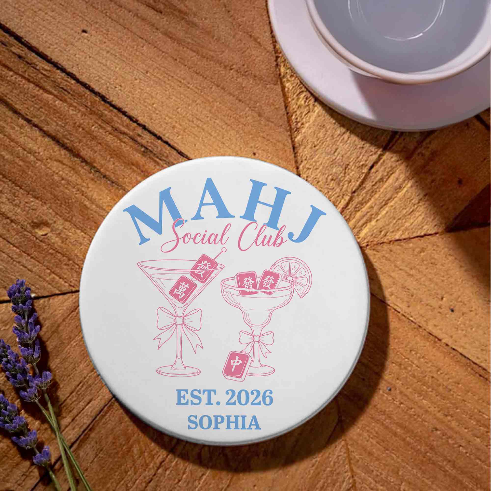 Personalized Mahjong Lover Ceramic Coaster Custom Name Gift